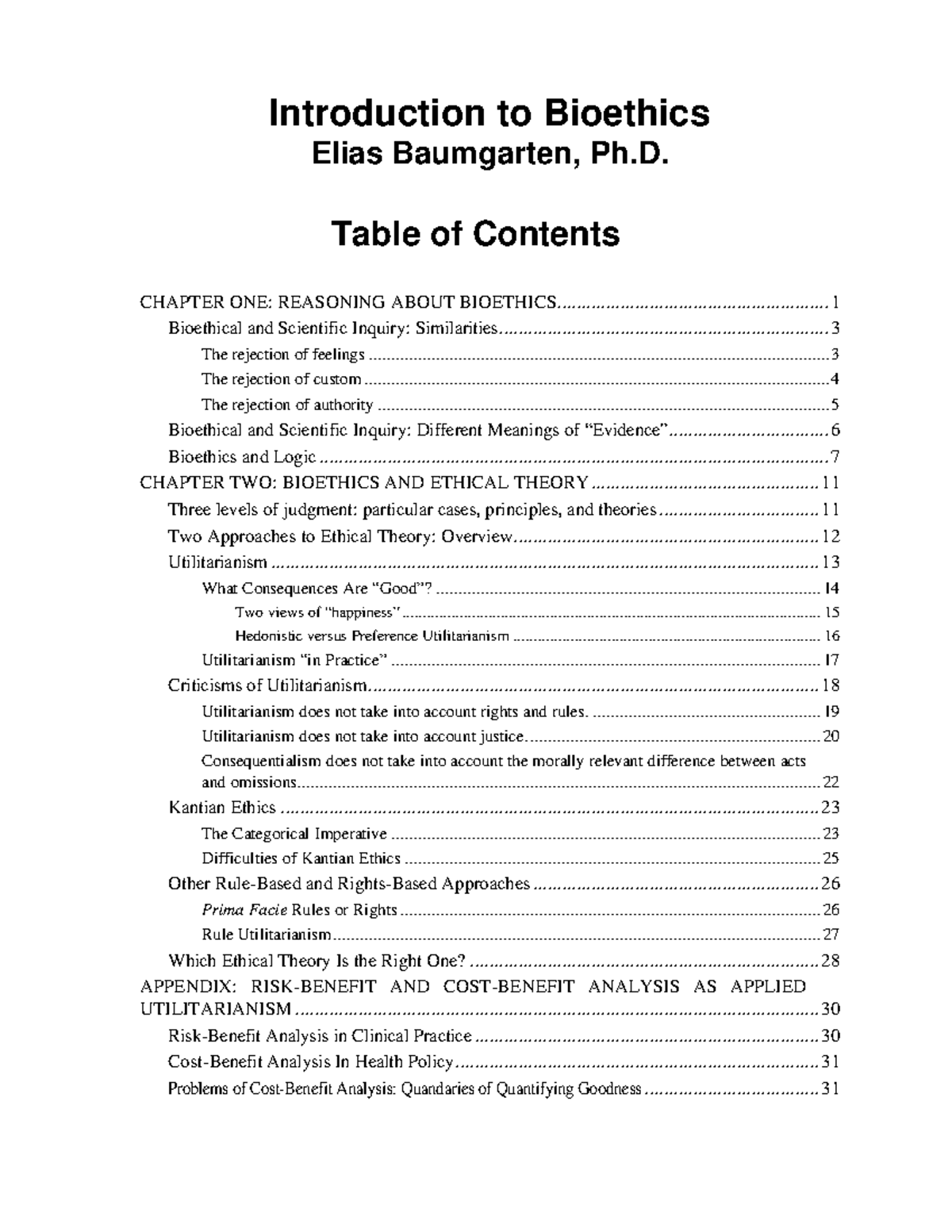 Primer - NOTES - Introduction to Bioethics Elias Baumgarten, Ph ...