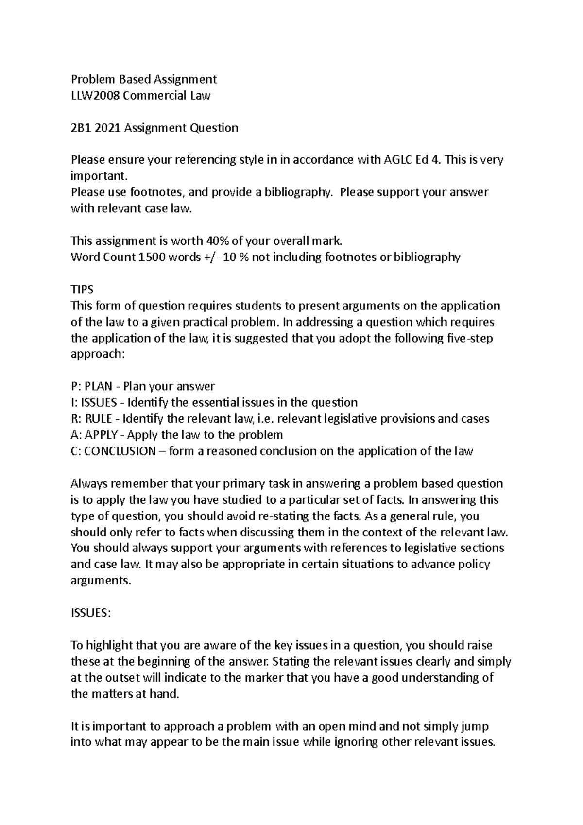 Problem Based Assignment 2B1 2021 Question - Problem Based Assignment ...