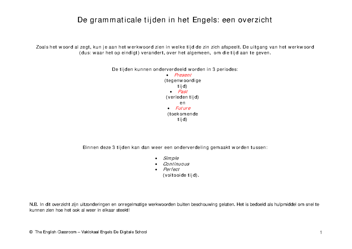 Grammatica tijden in het engels - De grammaticale tij den in het Engels