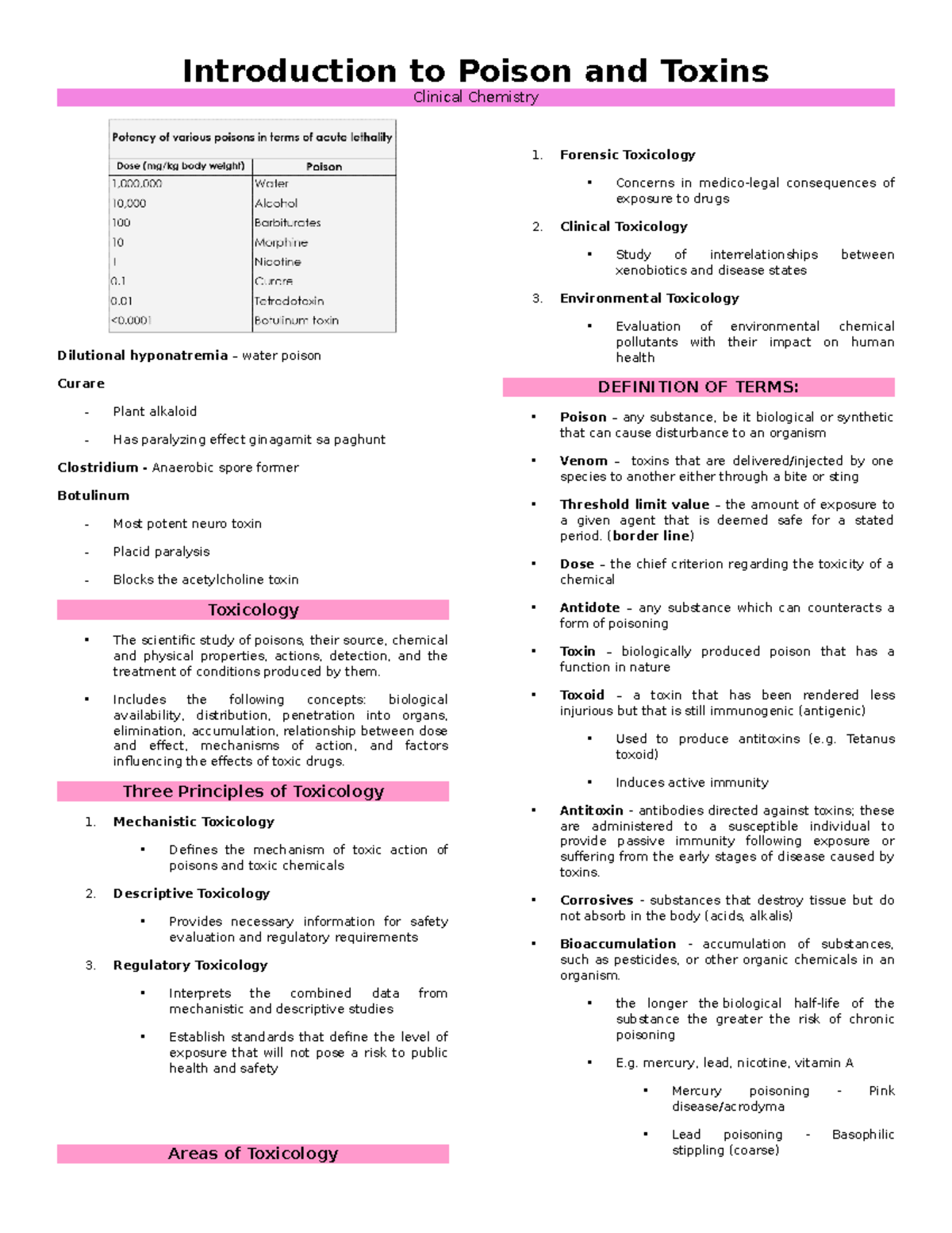 Clinical Chemistry - Toxicology - Introduction to Poison and Toxins ...