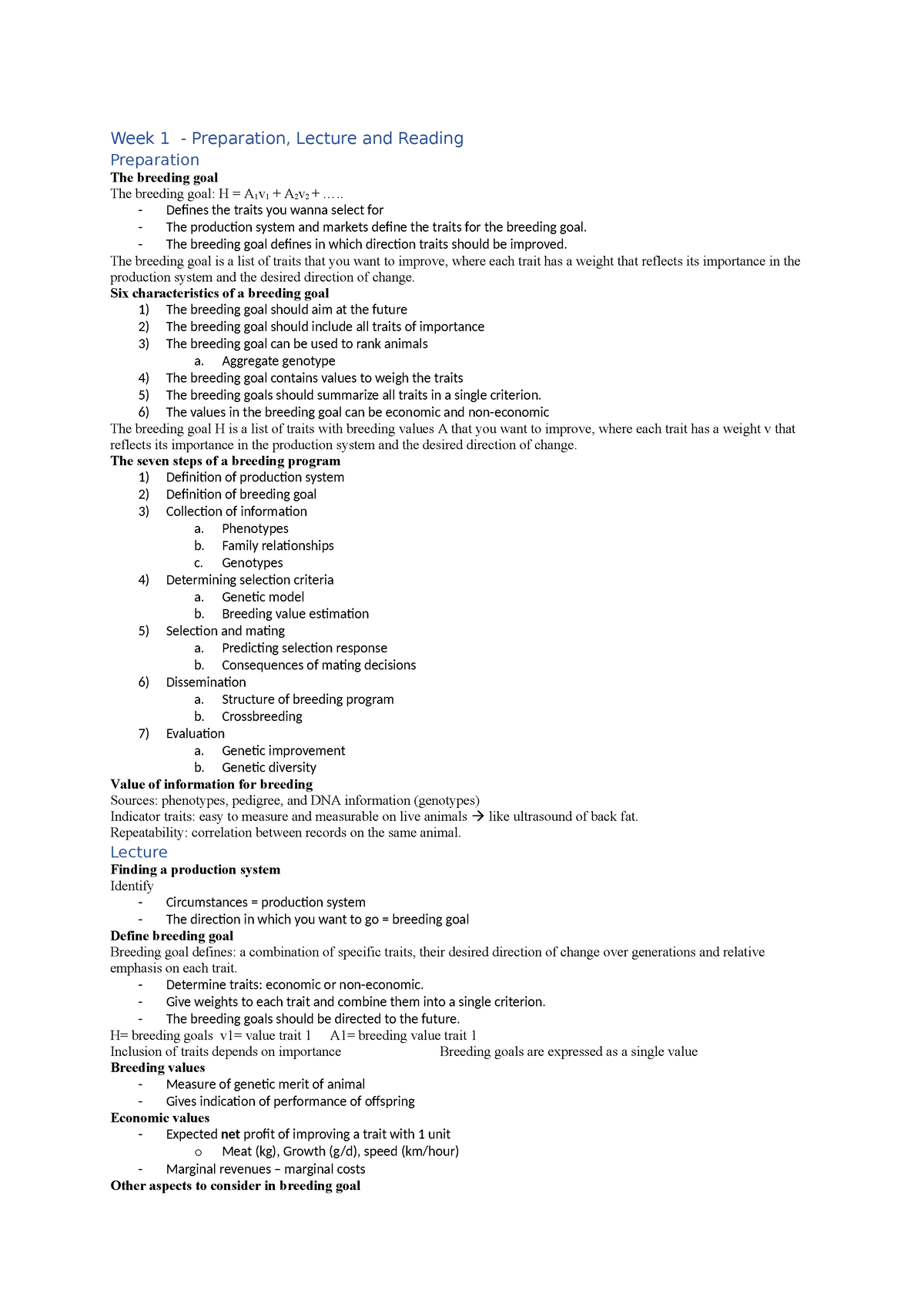 Lecture Notes Animal Breeding and Genetics - Week 1 - Preparation ...