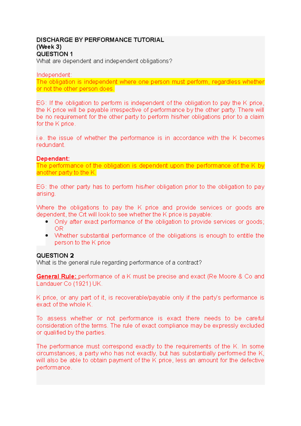 WEEK 3 TUT - Week 3 Tut Answers - DISCHARGE BY PERFORMANCE TUTORIAL ...