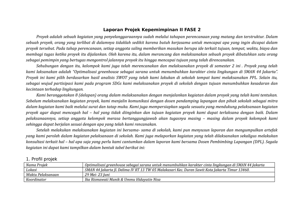Laporan Projek Kepemimpinan II FASE 2 - Dalam Sebuah Proyek, Orang Yang ...