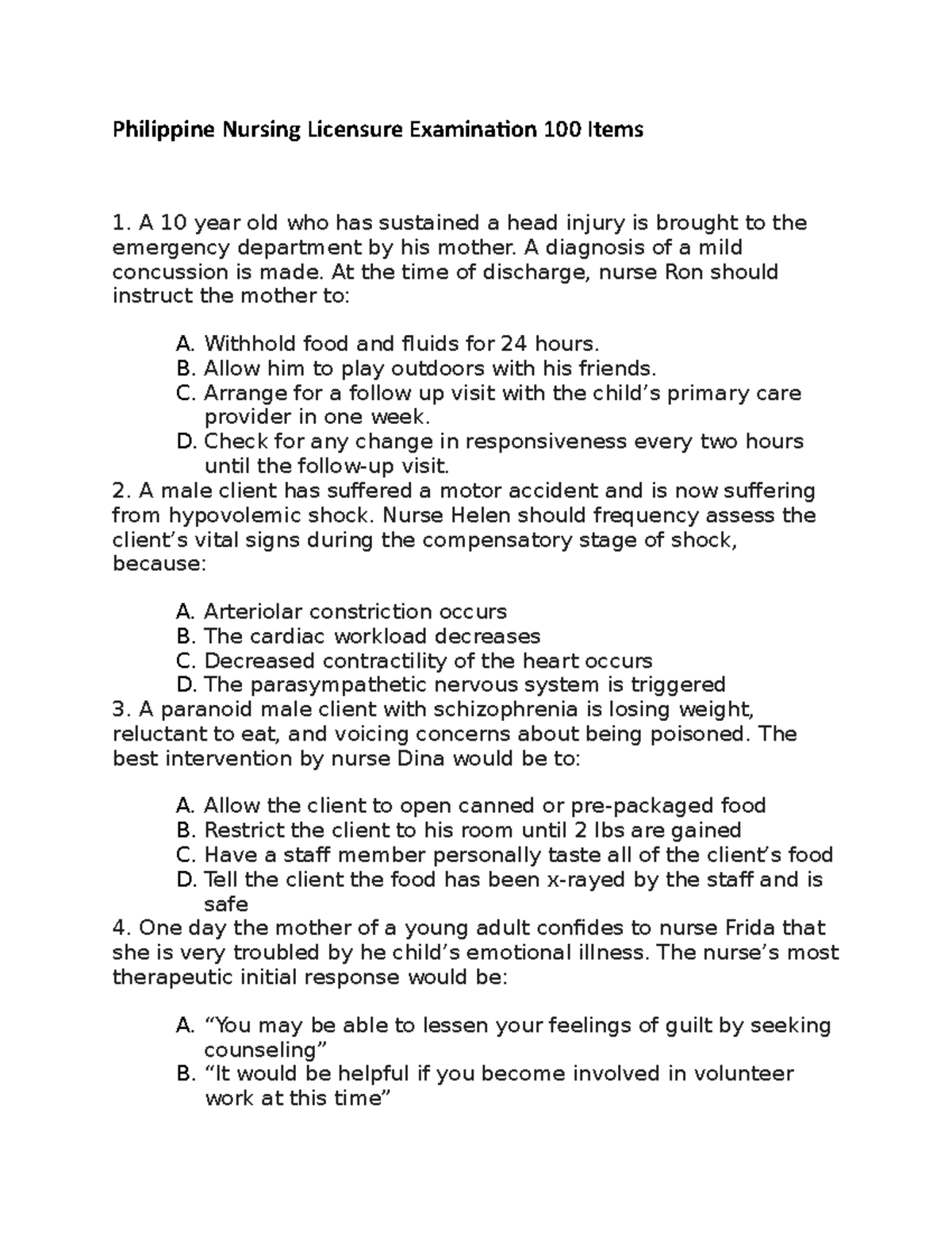 PNLE 100 Items - Practice exam mock and pe boards for PNLE - Philippine ...