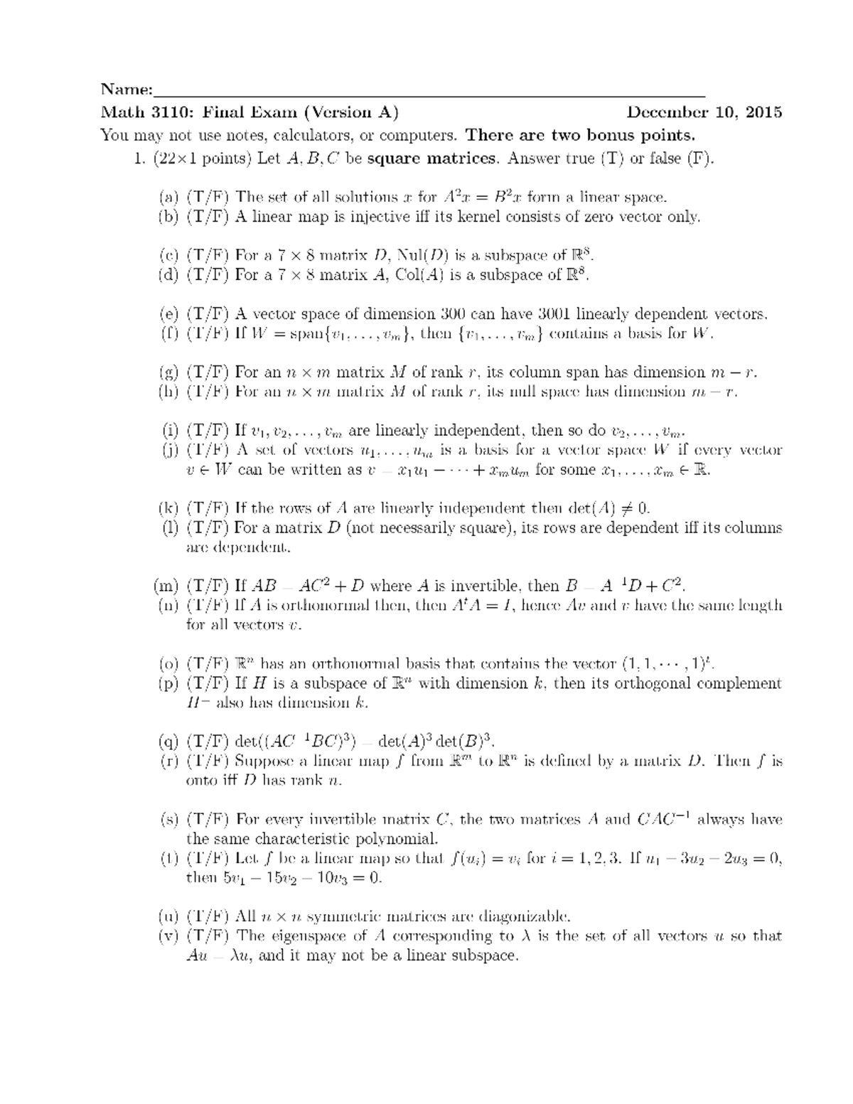 Final Exam - Description - MATH 3110 - Studocu
