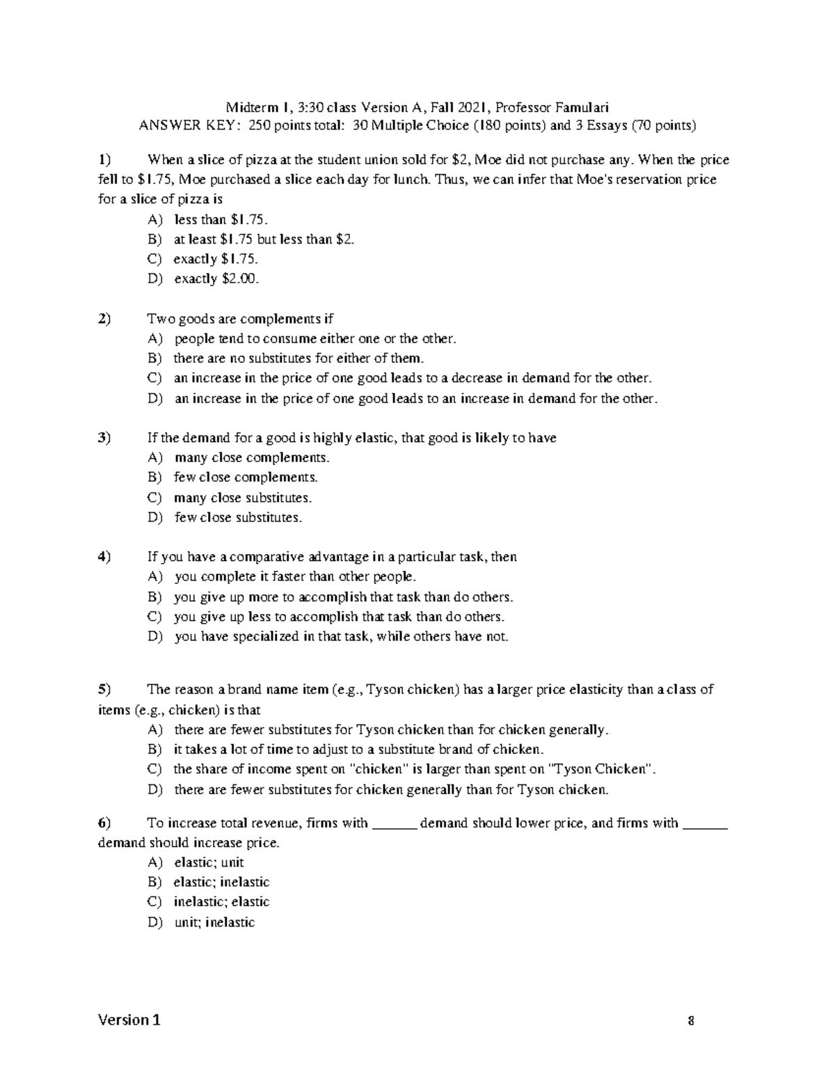 ECON 1 Practice Midterm #1 With Answer Key - Midterm 1, 3:30 Class ...