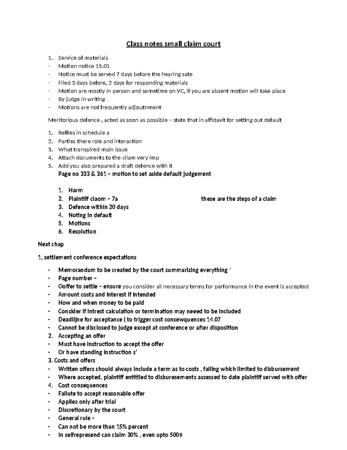 Small Claims Court Class Notes: Key Procedures and Tips - Class notes ...
