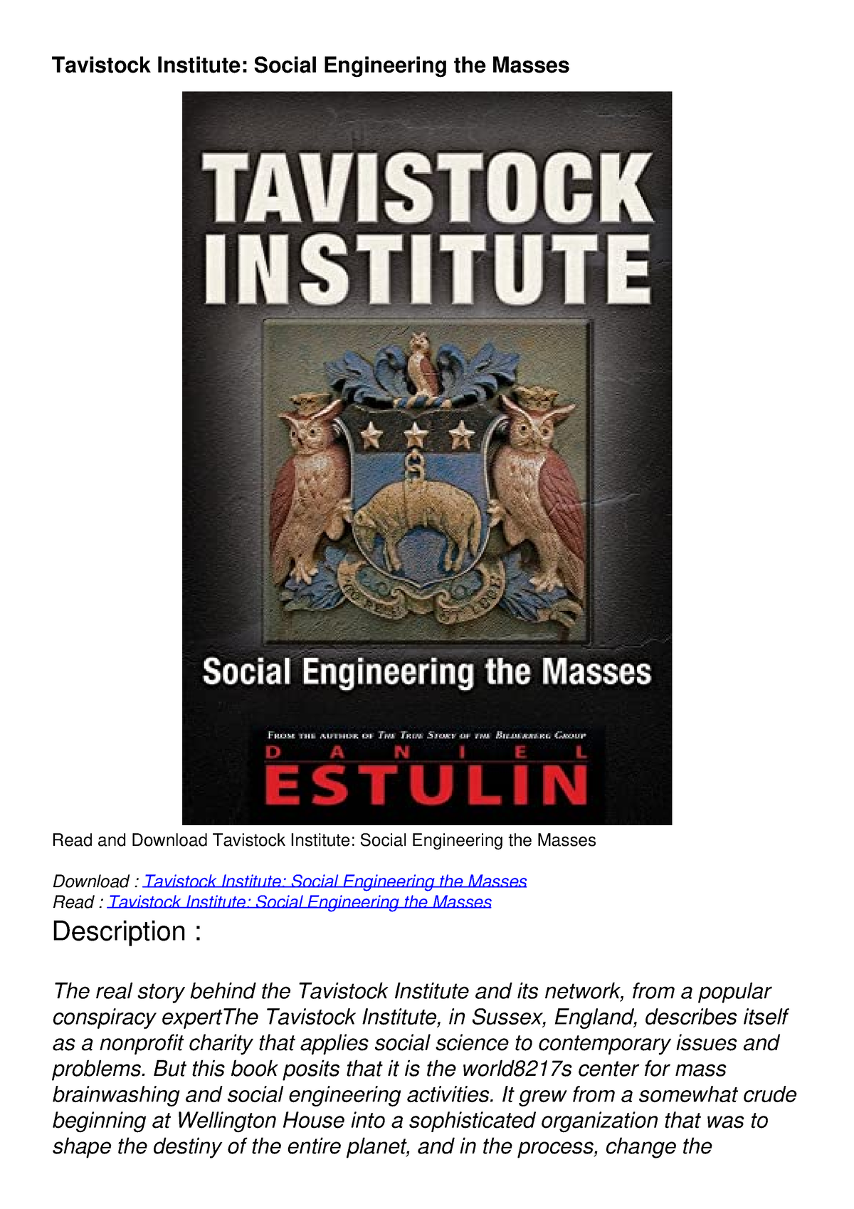 [PDF] DOWNLOAD Tavistock Institute: Social Engineering The Masses ...