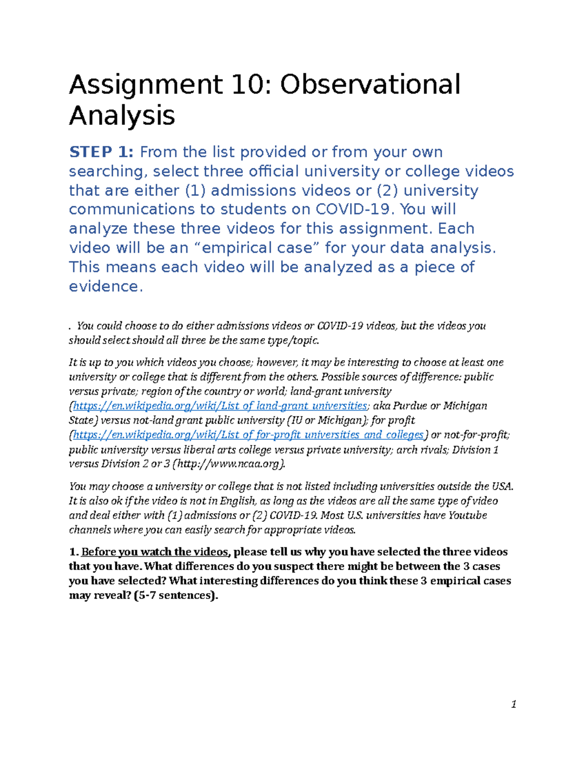 assignment of observational research