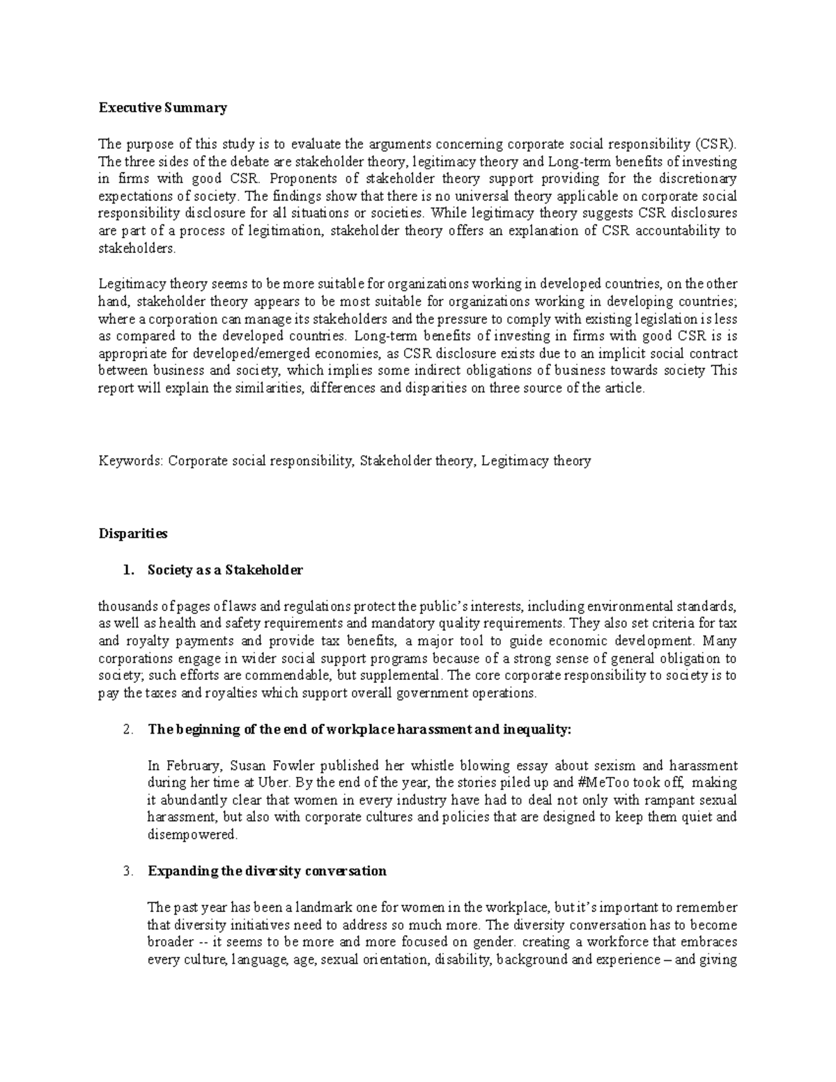 Group assingment - Executive Summary The purpose of this study is to ...