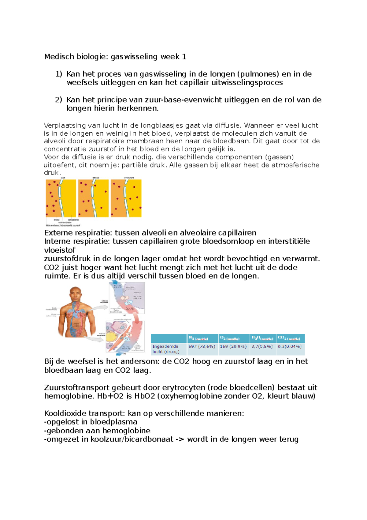 Gaswisseling - MB: Kennistoets 1 Jaar 2 - Medisch Biologie ...