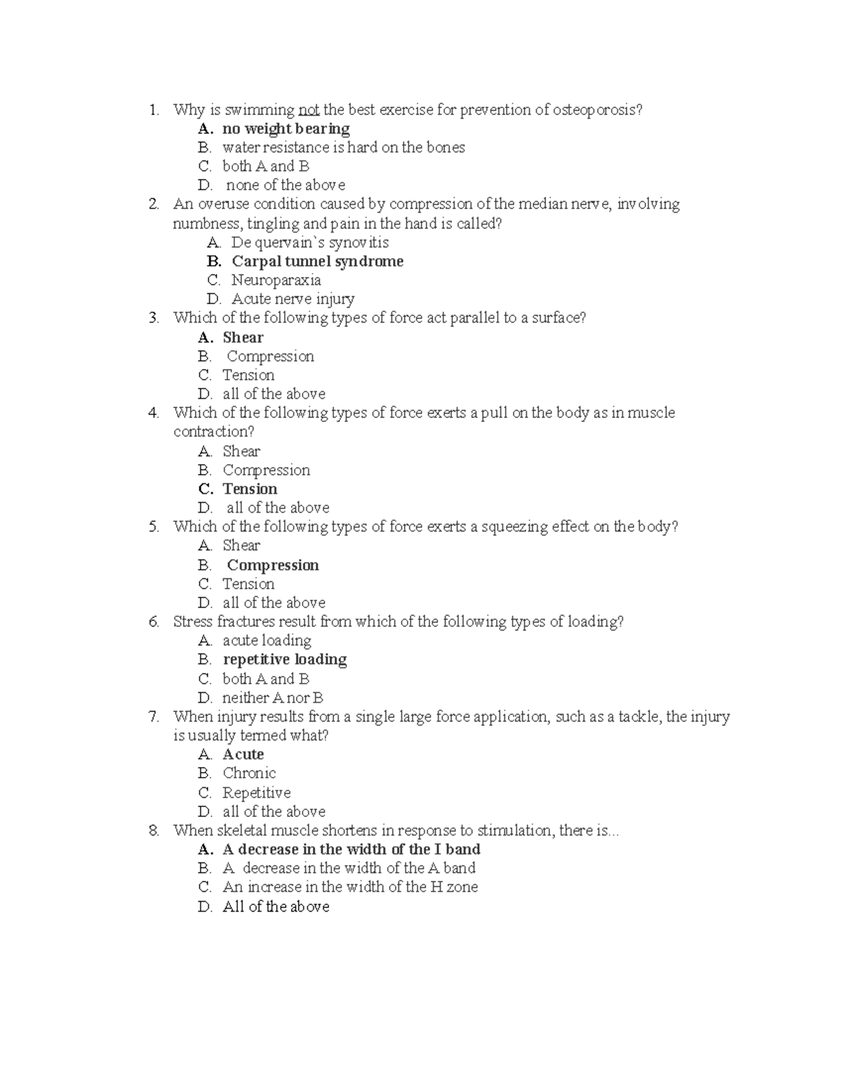 Sample/practice exam 2018, questions and answers - 1. Why is swimming ...