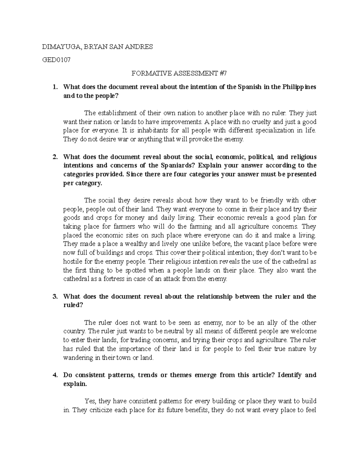GED0107 14 FA 7 - DIMAYUGA, BRYAN SAN ANDRES GED FORMATIVE ASSESSMENT ...