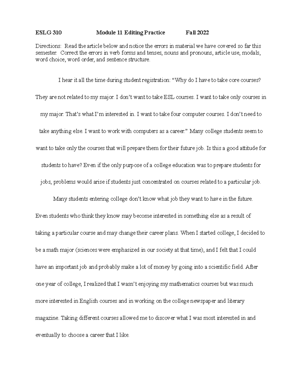 G310 Editing Practice Module 11 F'22-1 notes - ESLG 310 Module 11 ...