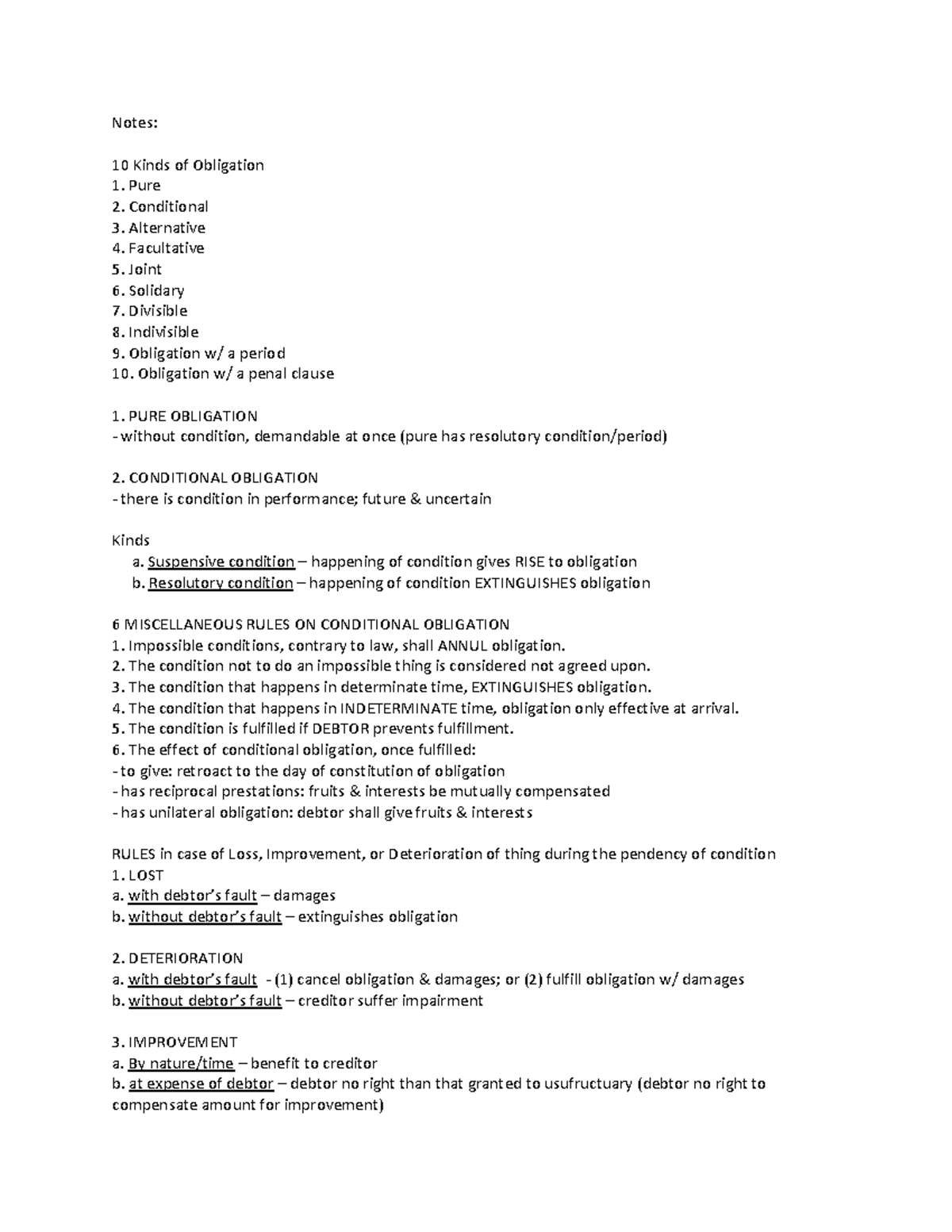 Oblicon-Notes - Notes - Notes: 10 Kinds Of Obligation Pure Conditional ...