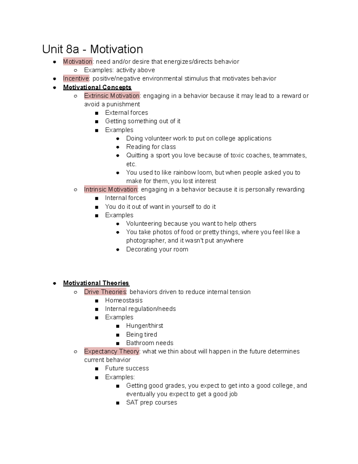 Unit 8 - Motivation, Emotion, Stress, Health - Unit 8a - Motivation ...