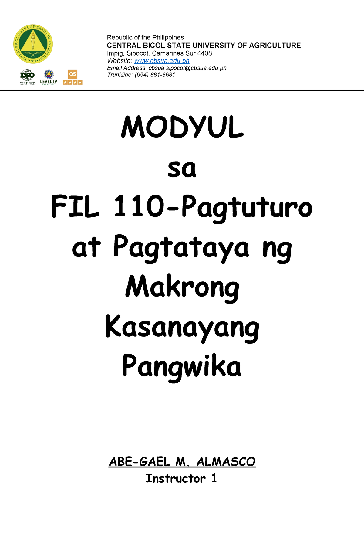 FIL110 Pagtuturo At Pagtataya Ng Makrong Kasanayang Pangwika Complete ...