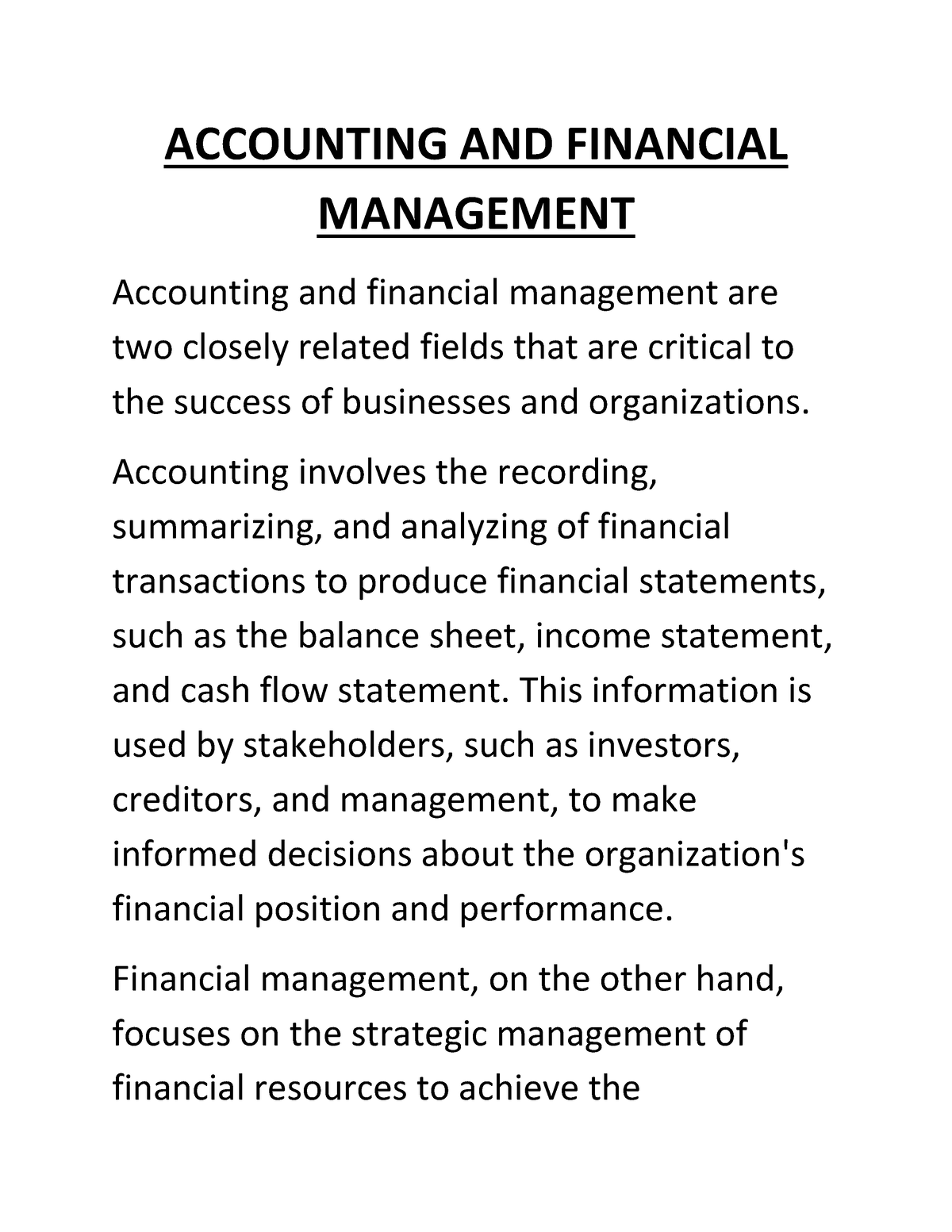 Accounting AND Financial Management 1-4 - ACCOUNTING AND FINANCIAL ...