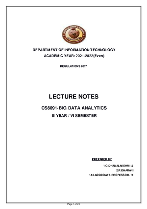 UNIT -1 BIG DATA Notes - unit 1 material - Big Data Analytics - Studocu
