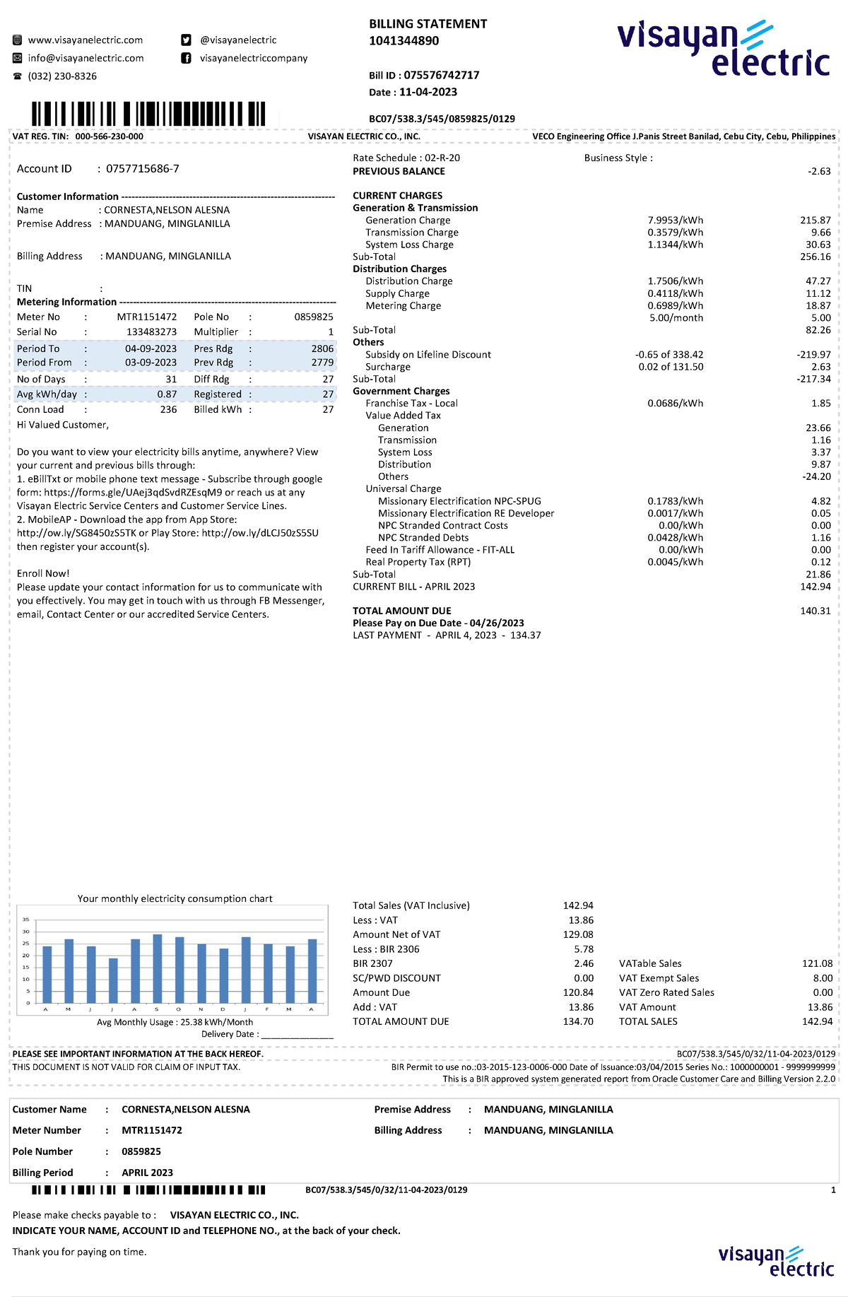 0755767427176322 - work detailed - BILLING STATEMENT visayanelectric ...