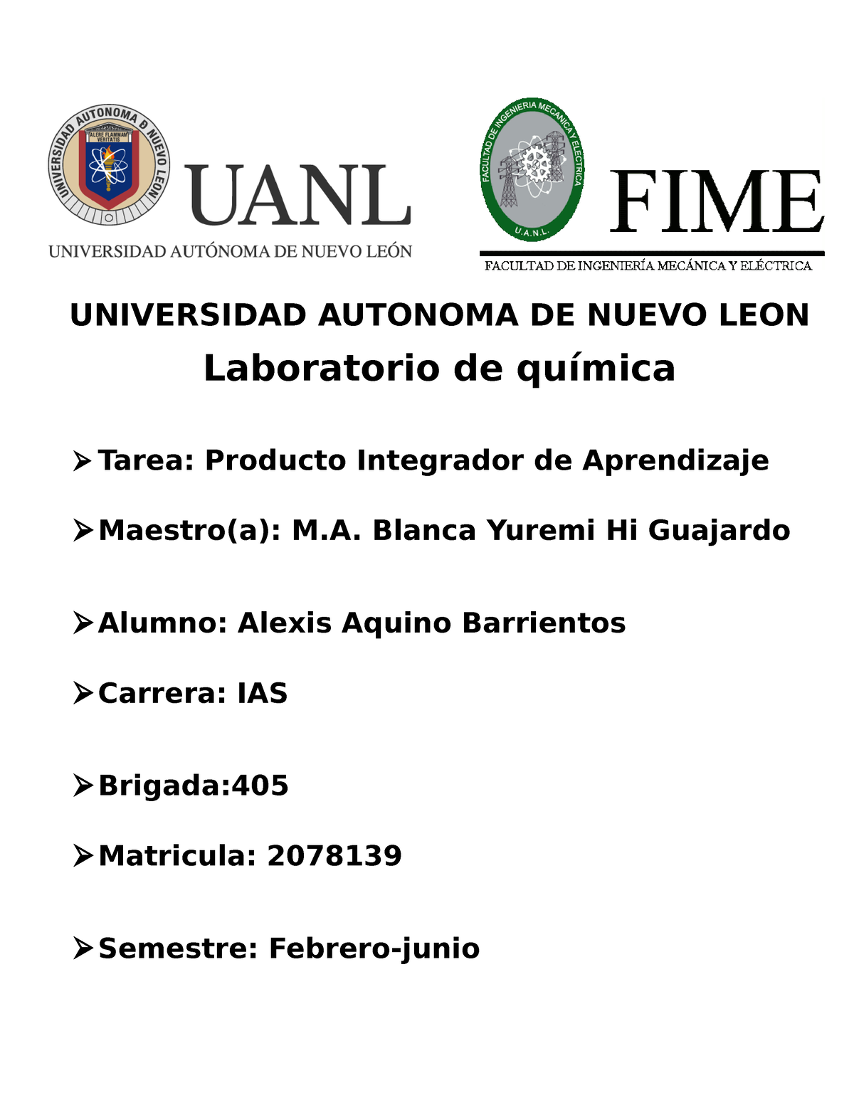 PIA - PIA DE LAB DE QUIMICA - UNIVERSIDAD AUTONOMA DE NUEVO LEON ...