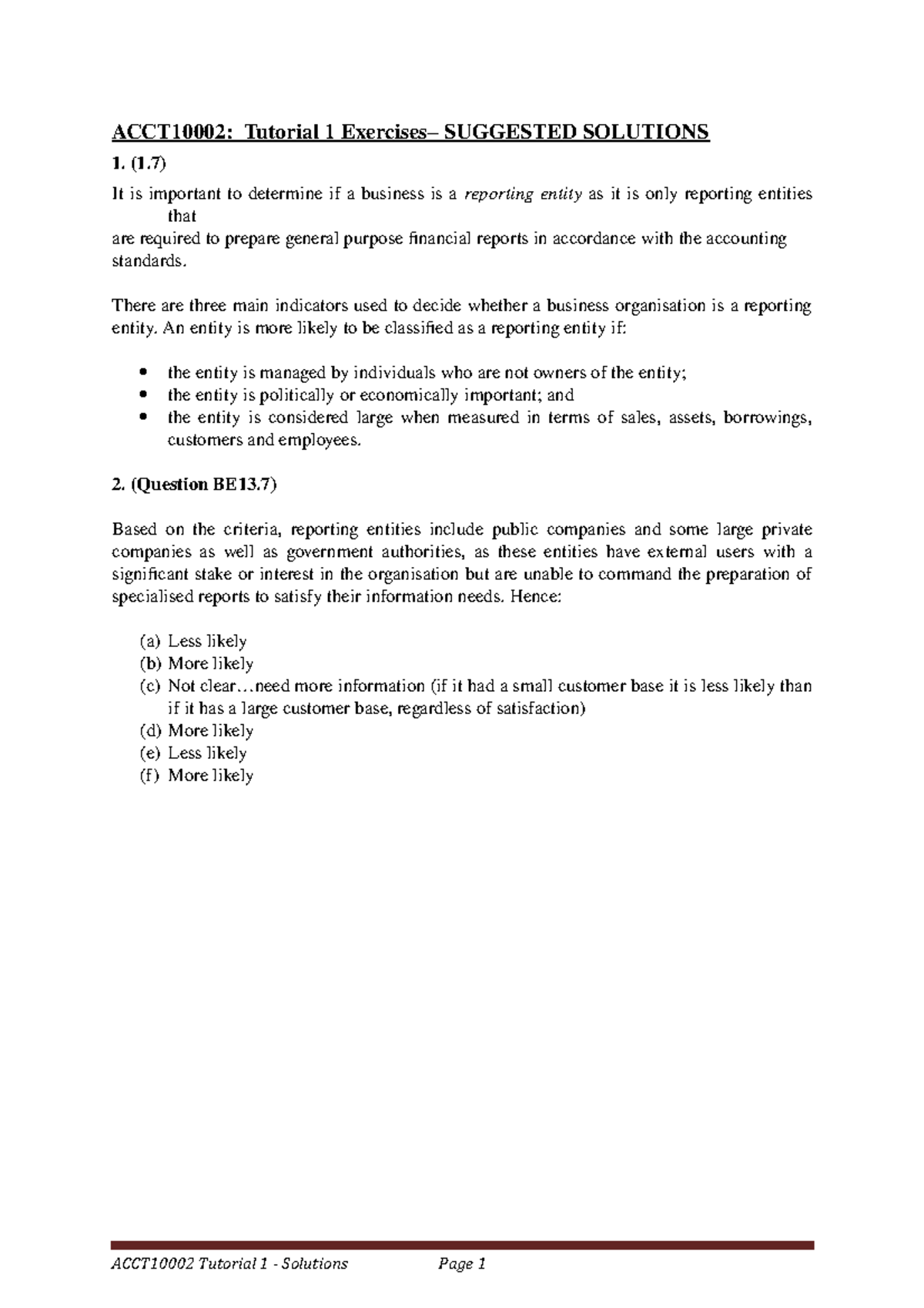 ACCT10002 Tutorial 1 Solutions, 2020 SM1 - ACCT10002: Tutorial 1 ...