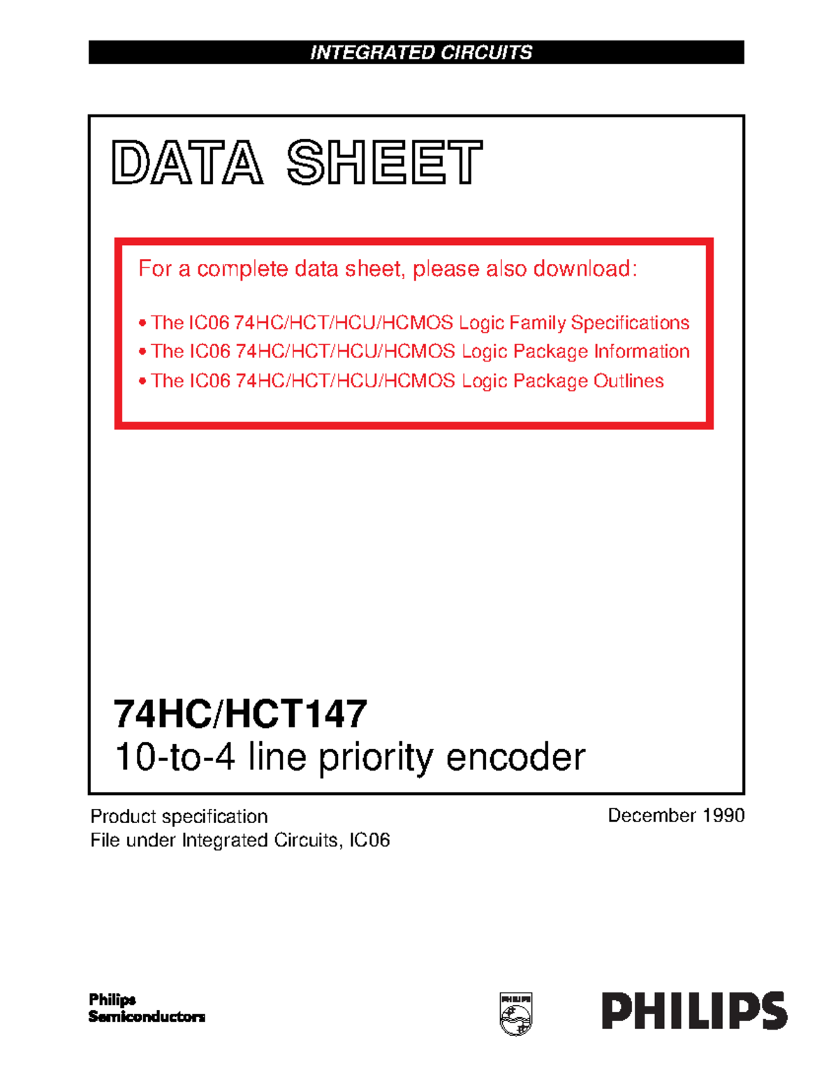 74HC147 Philips Semiconductors - DATA SHEET Product specification File ...