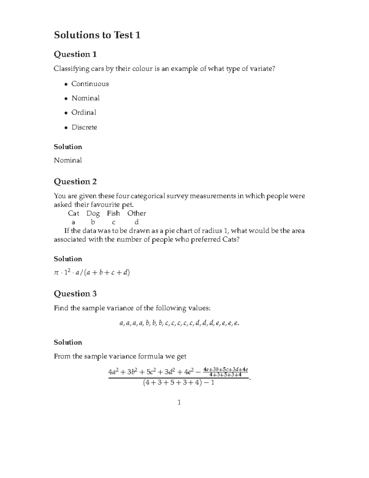 Test 1 January 2018, - Solutions to Test 1 Question 1 Classifying cars ...