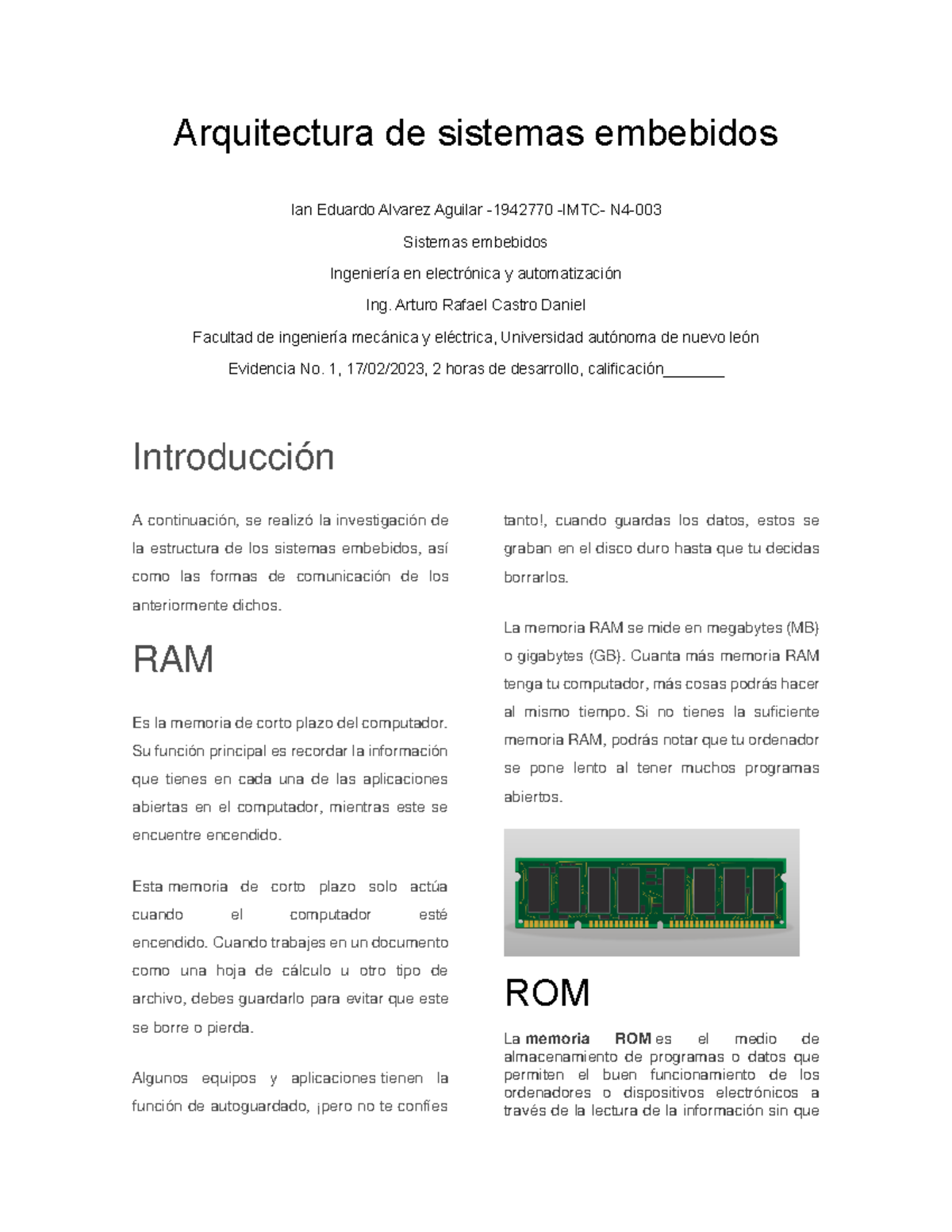 Sy SEm JN 4 AF1 1942770 - Tarea De Sistemas Embebidos - Arquitectura De ...