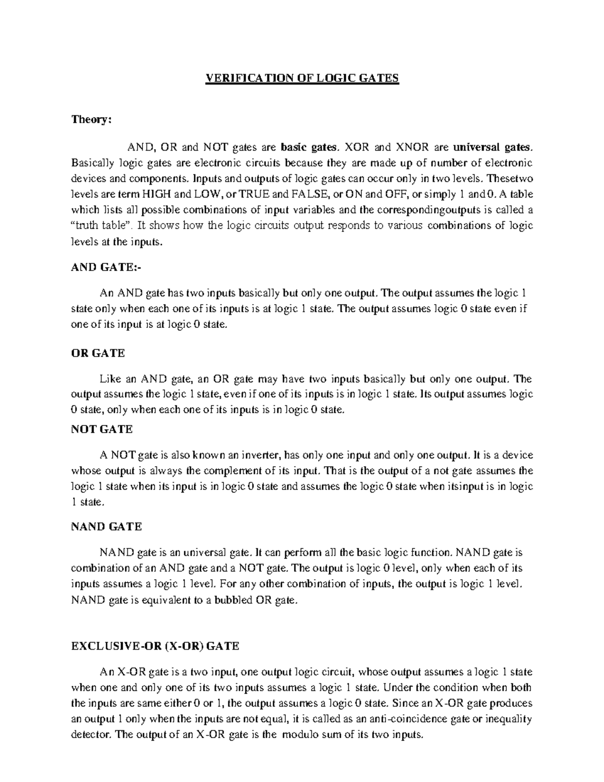 EXPT NO.1 Verification OF Gates - VERIFICATION OF LOGIC GATES Theory ...