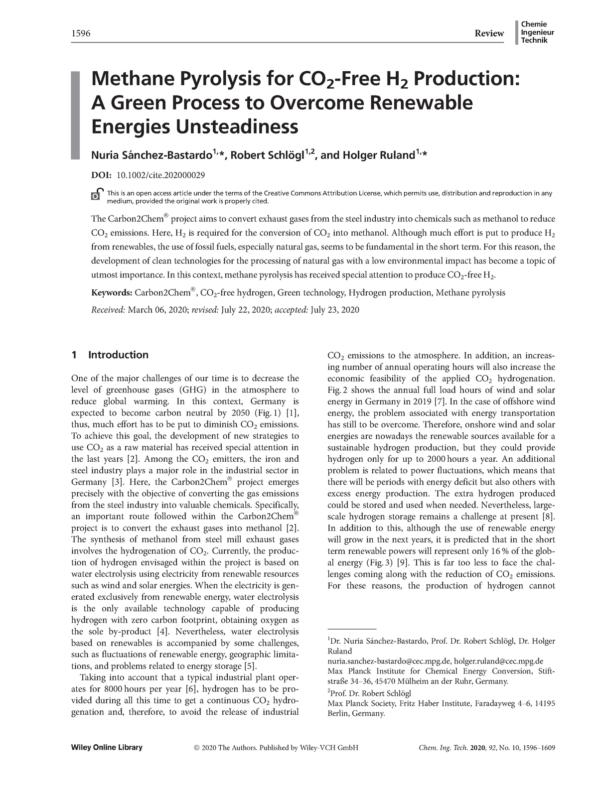 Methane Pyrolysis For CO2-free Hydrogen Production Review 2020 ...