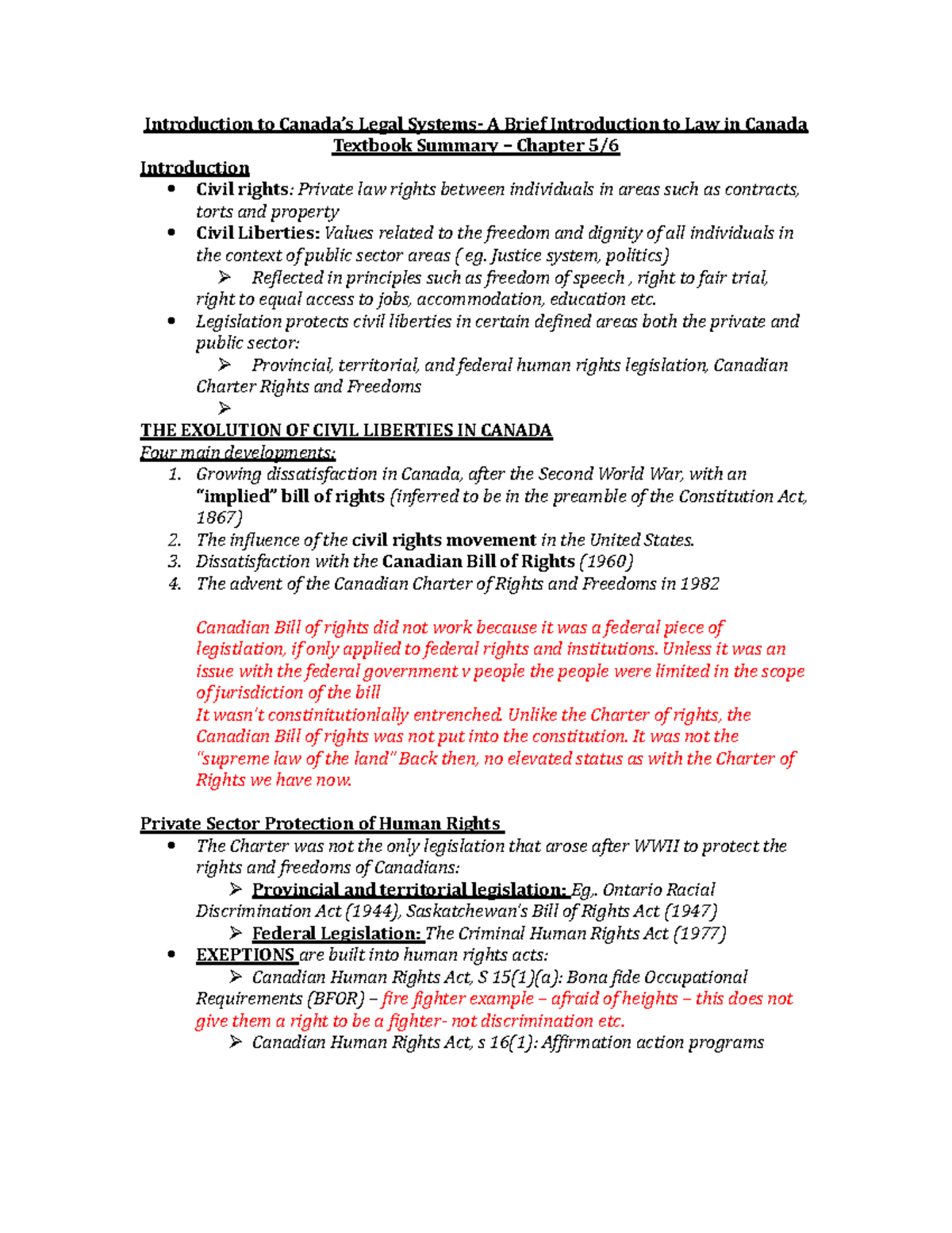 A Brief Introduction to Law in Canada Textbook Summary Notes – Chapter ...