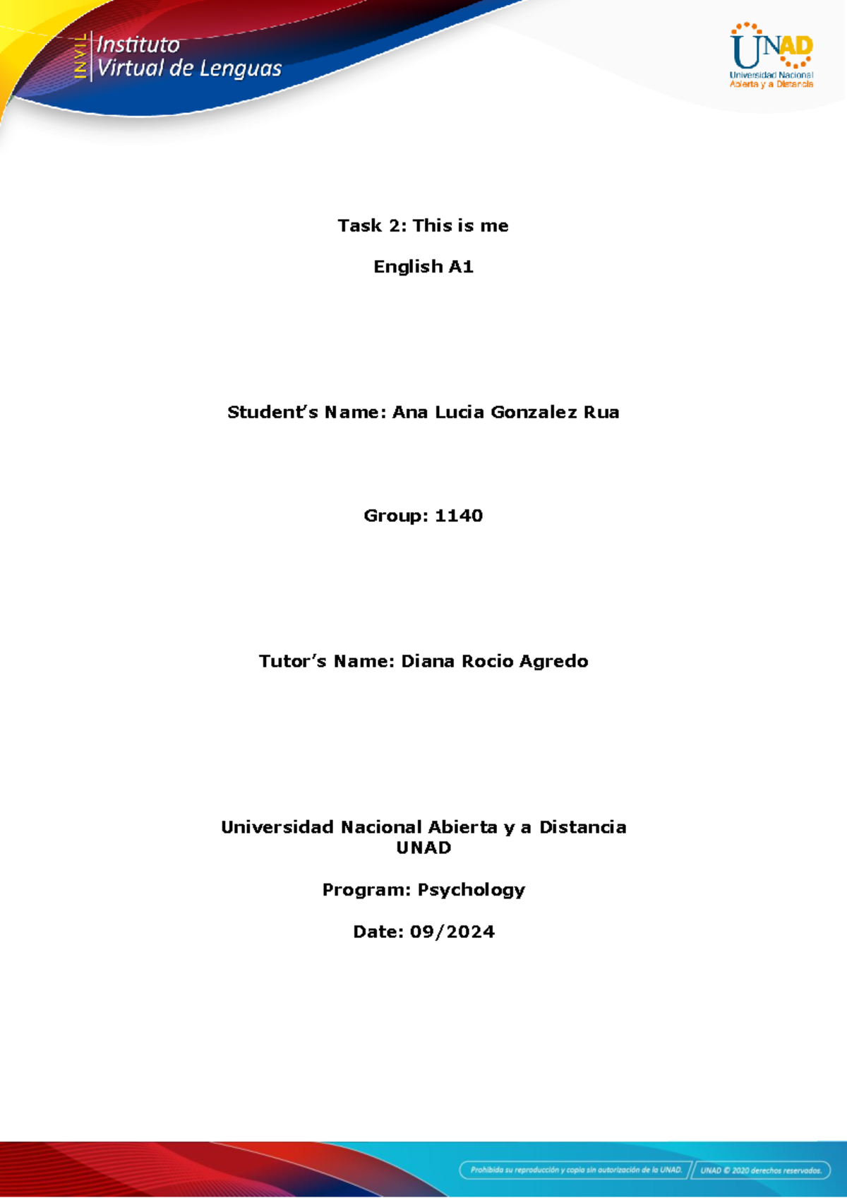 Actividad 2 Ingles ANA Lucia Gonzalez RUA - Task 2: This is me English ...