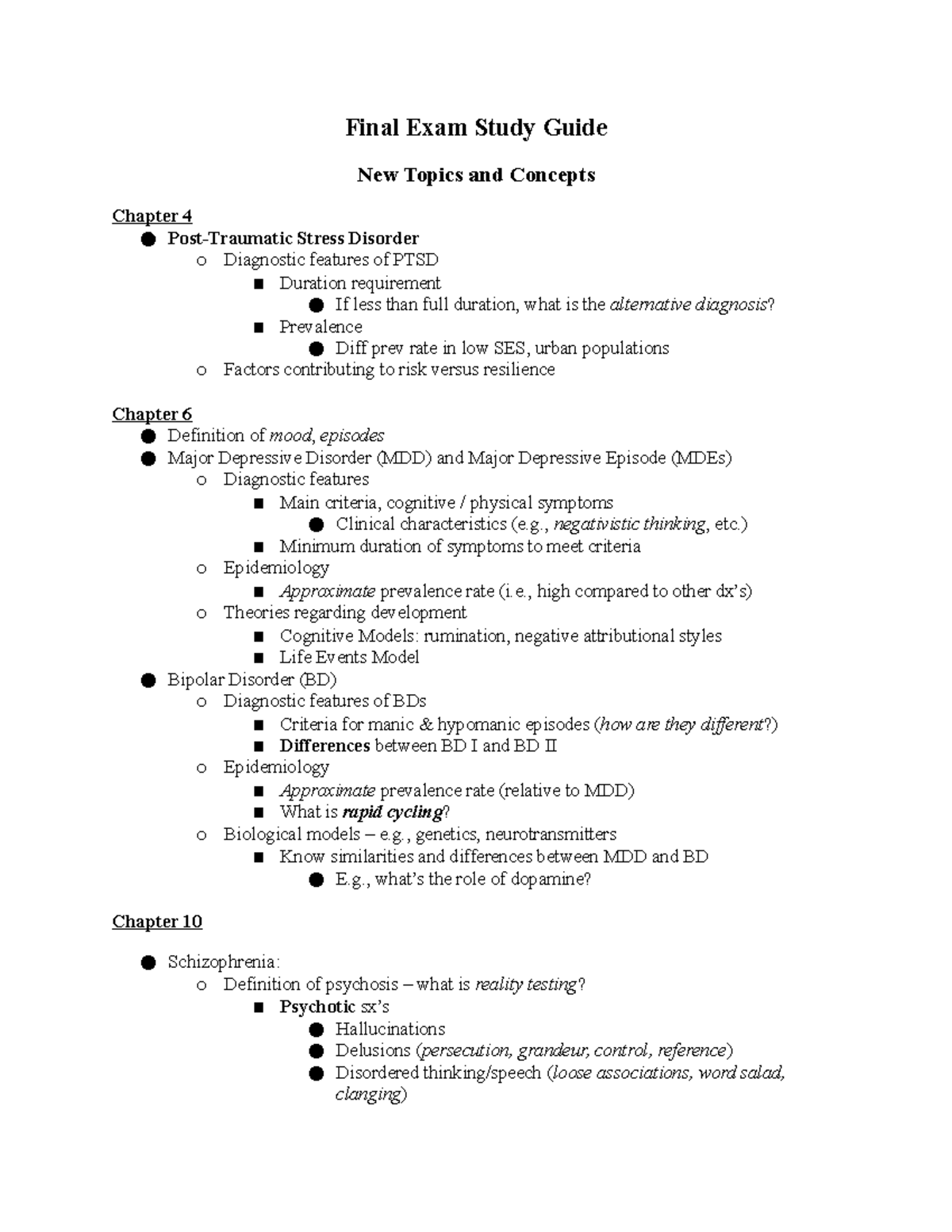 Ab Psych Review - Final Exam Study Guide New Topics And Concepts ...