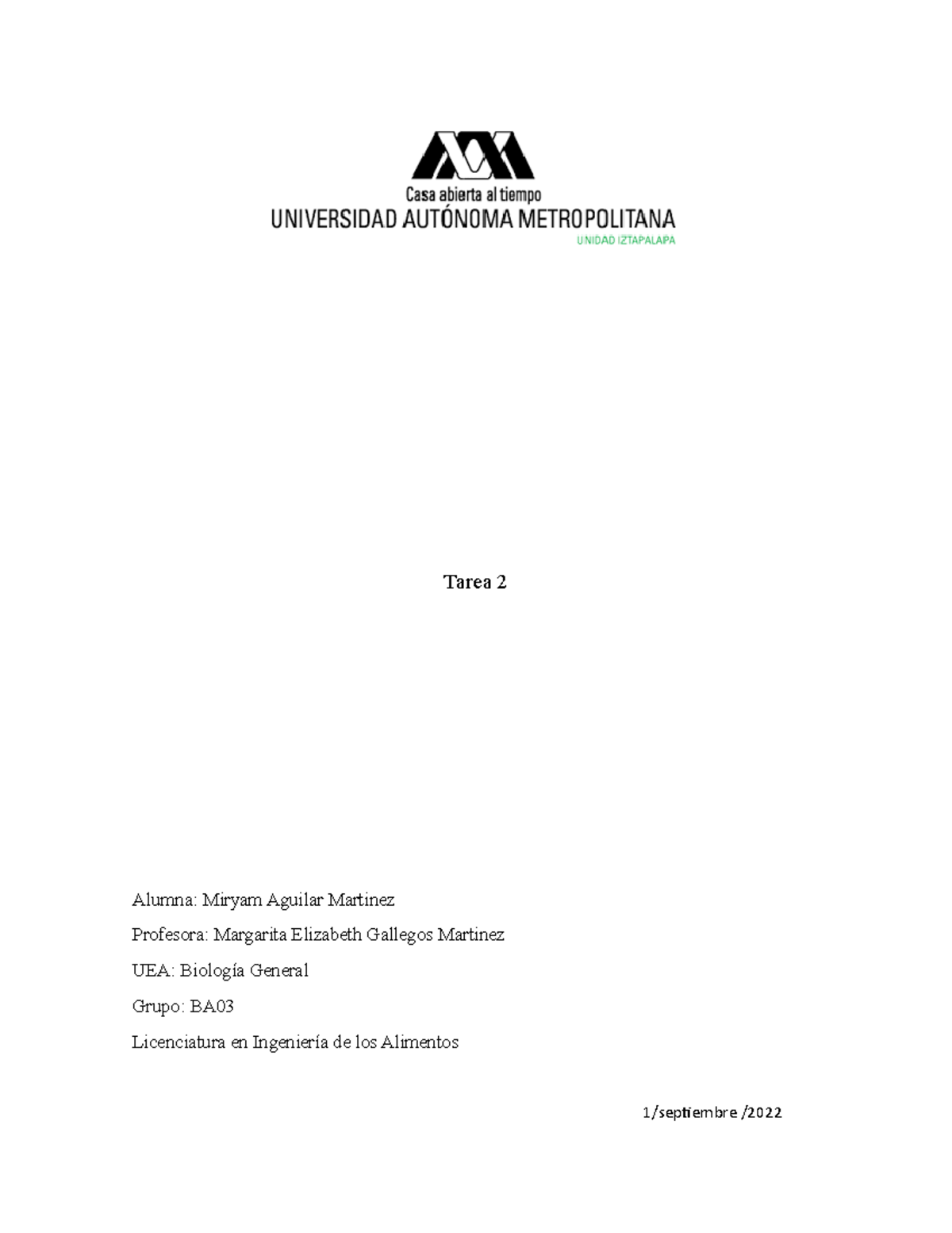 Tarea biologia 2 Tarea 2 Alumna Miryam Aguilar Martinez Profesora
