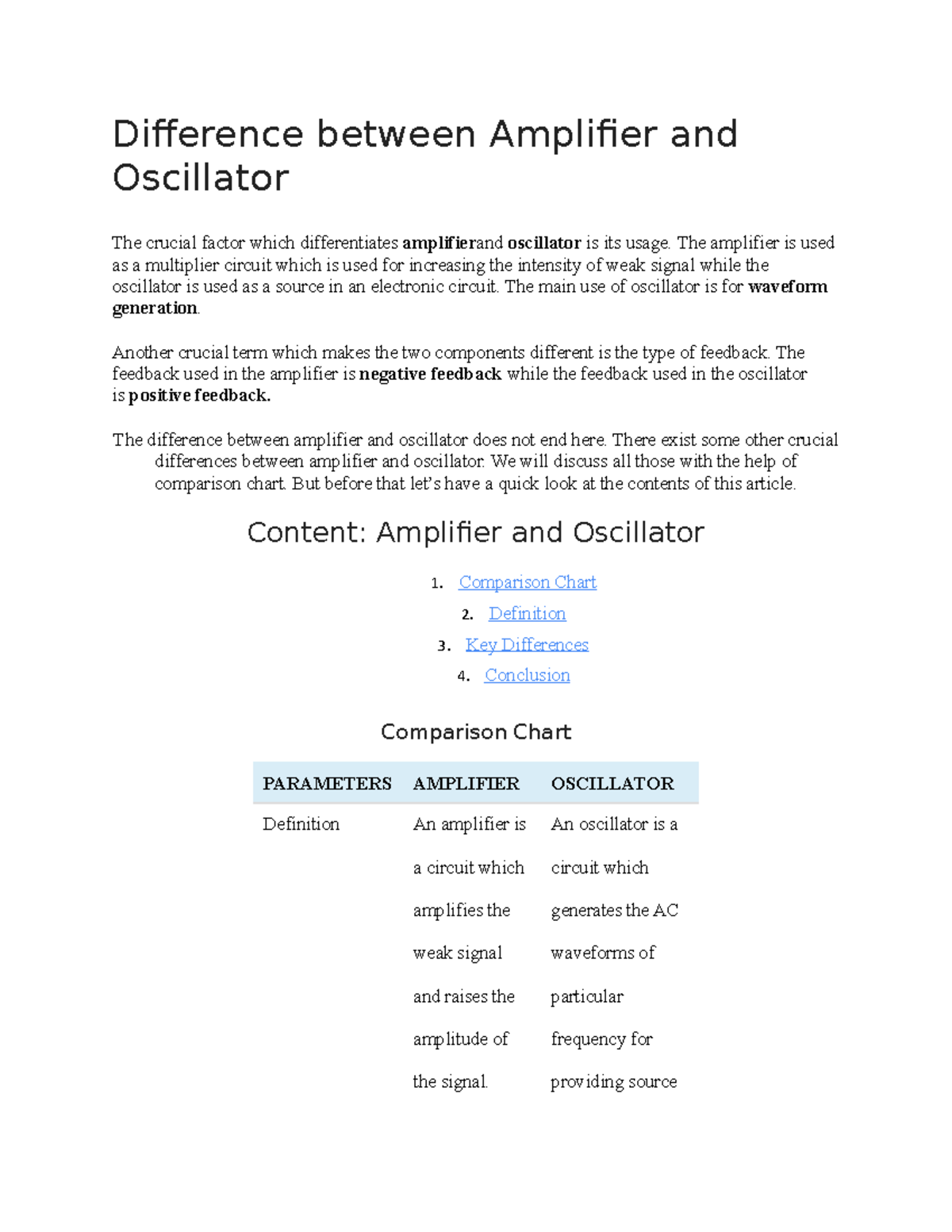 Difference Between Amplifier And Oscillator Compare T vrogue.co