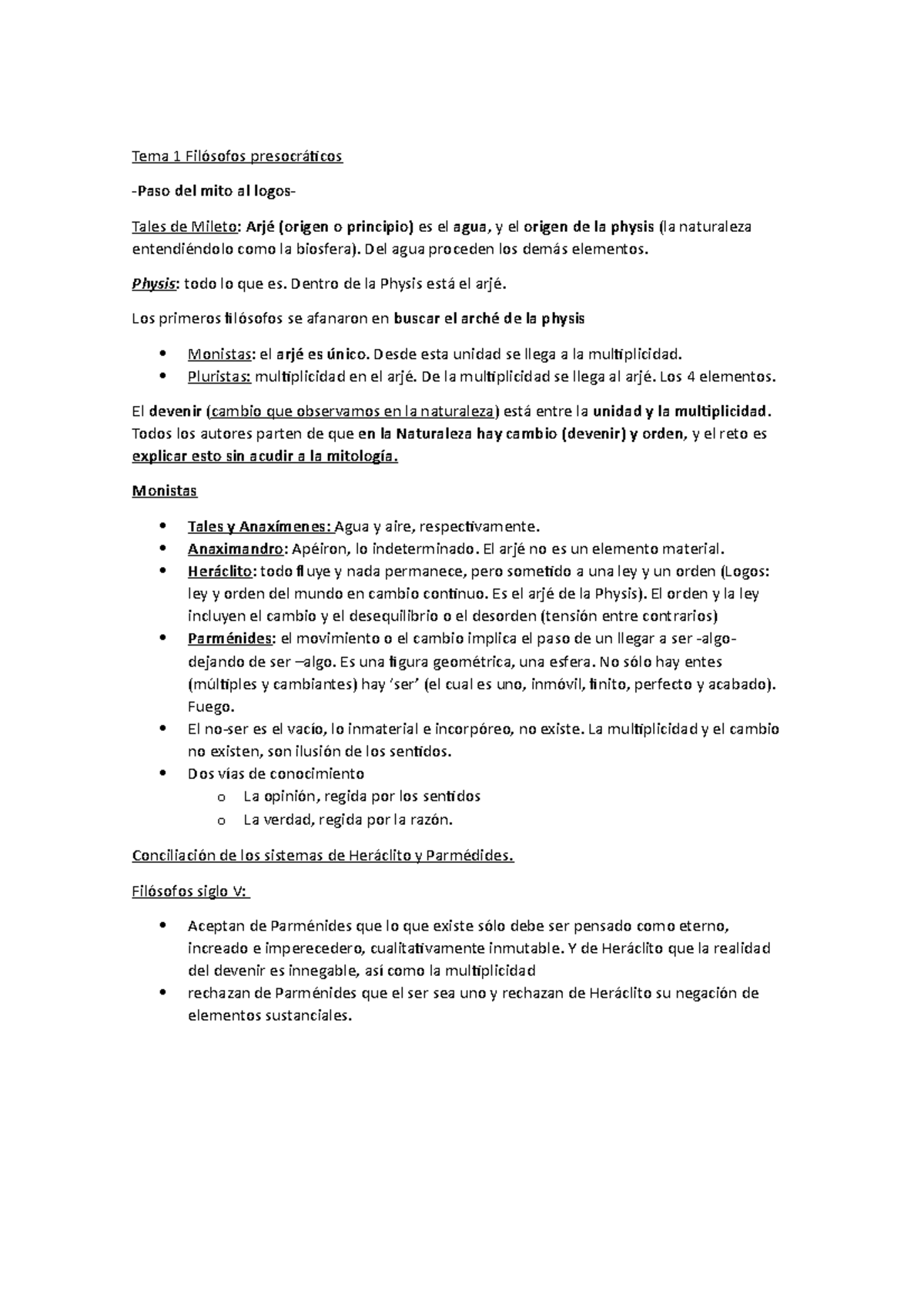 Presocraticos - Esquema del primer tema: Filósofos Presocráticos ...