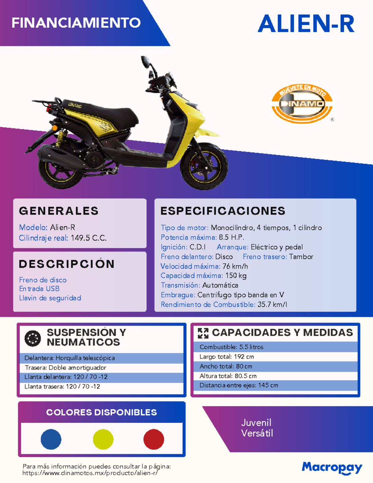 1710954618 Modelo Alien-R - Delantera: Horquilla telescópica Trasera ...