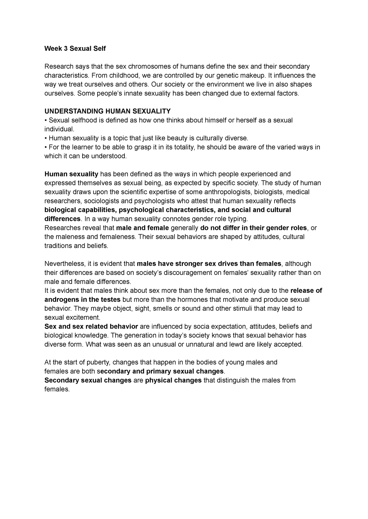 Week 3 Sexual Self - About Understanding the Self - Week 3 Sexual Self  Research says that the sex - Studocu