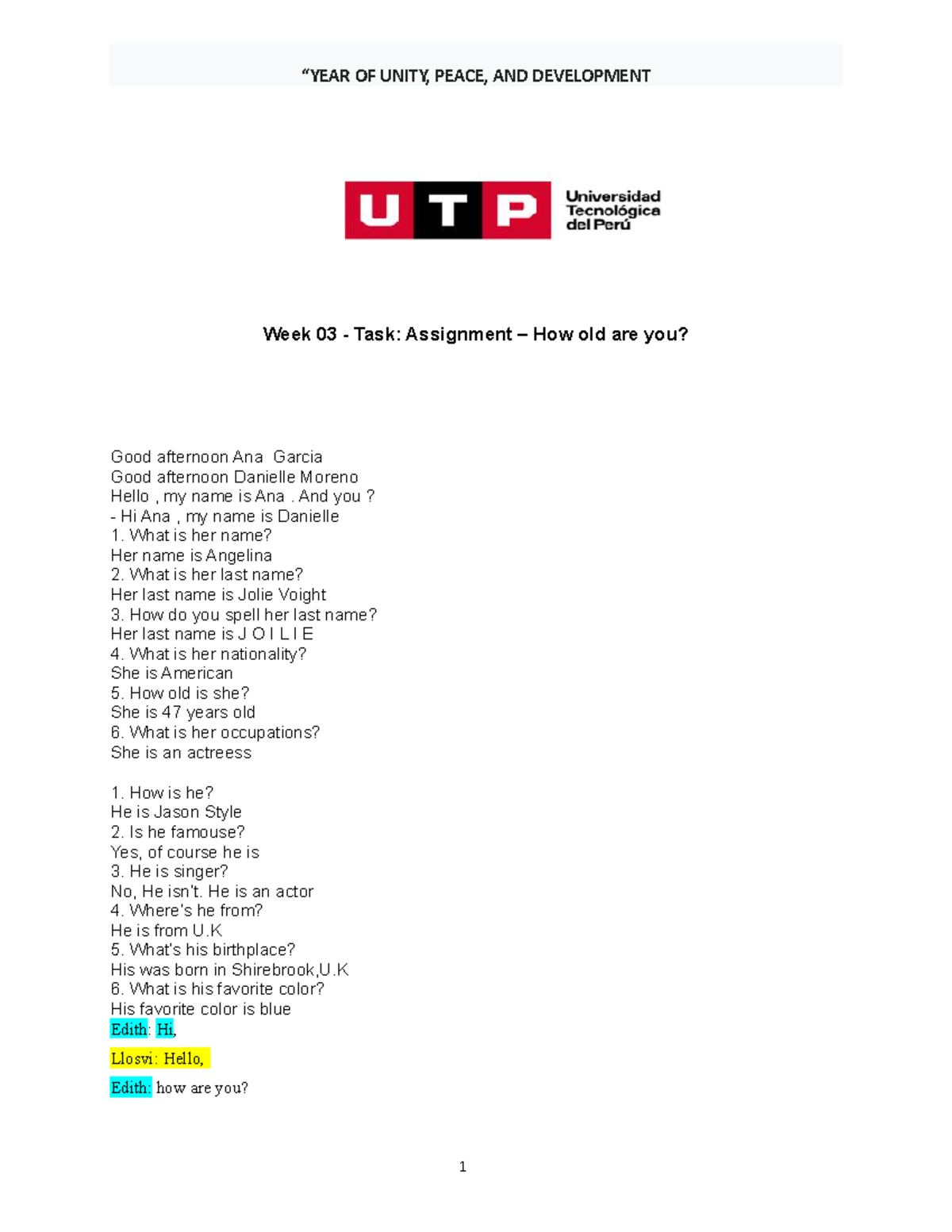 Week 03 - Task Assignment - Hold old are you - dialogue in pairs ...