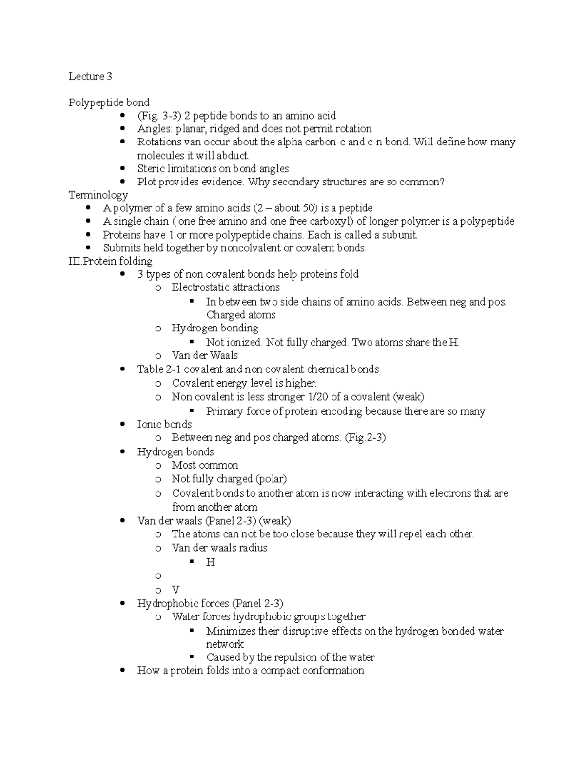 Cell biology notes - Lecture 3 Polypeptide bond (Fig. 3-3) 2 peptide ...