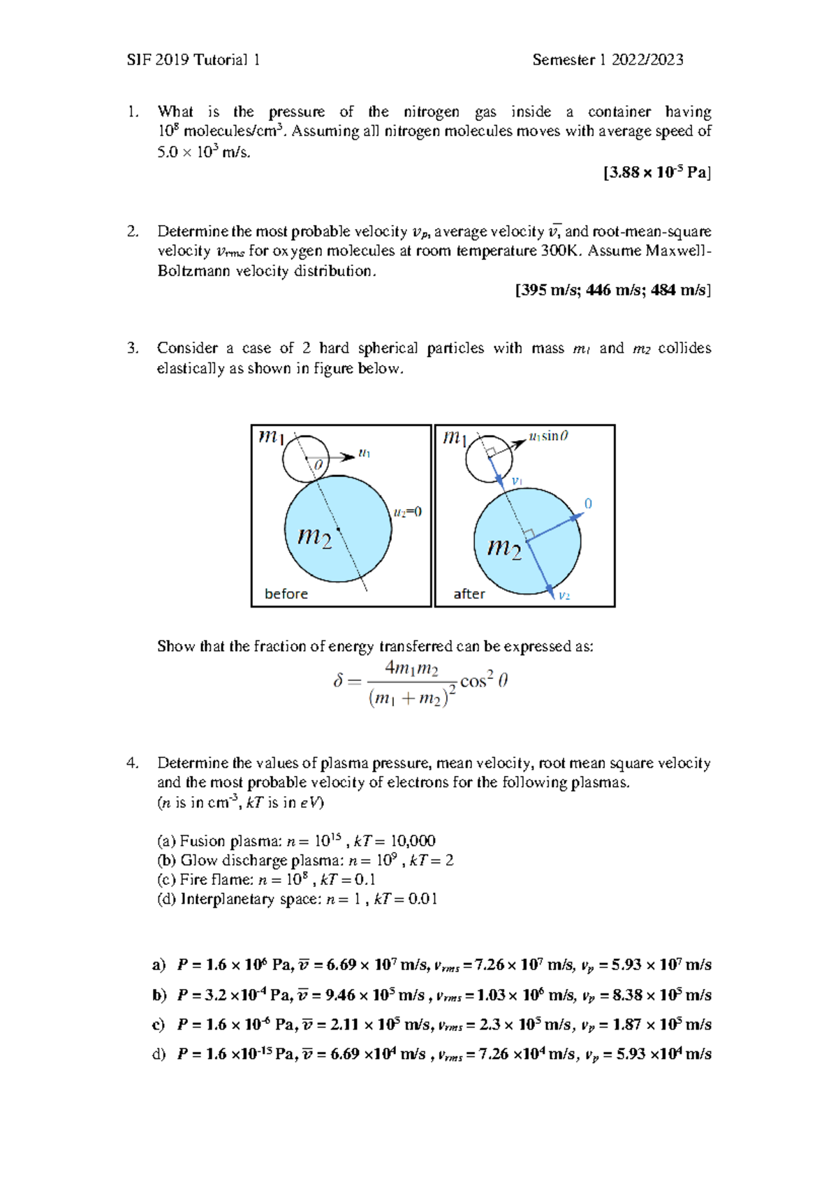 Tutorial 1 GDP Questions on gas discharge physics SIF 2019 Tutorial