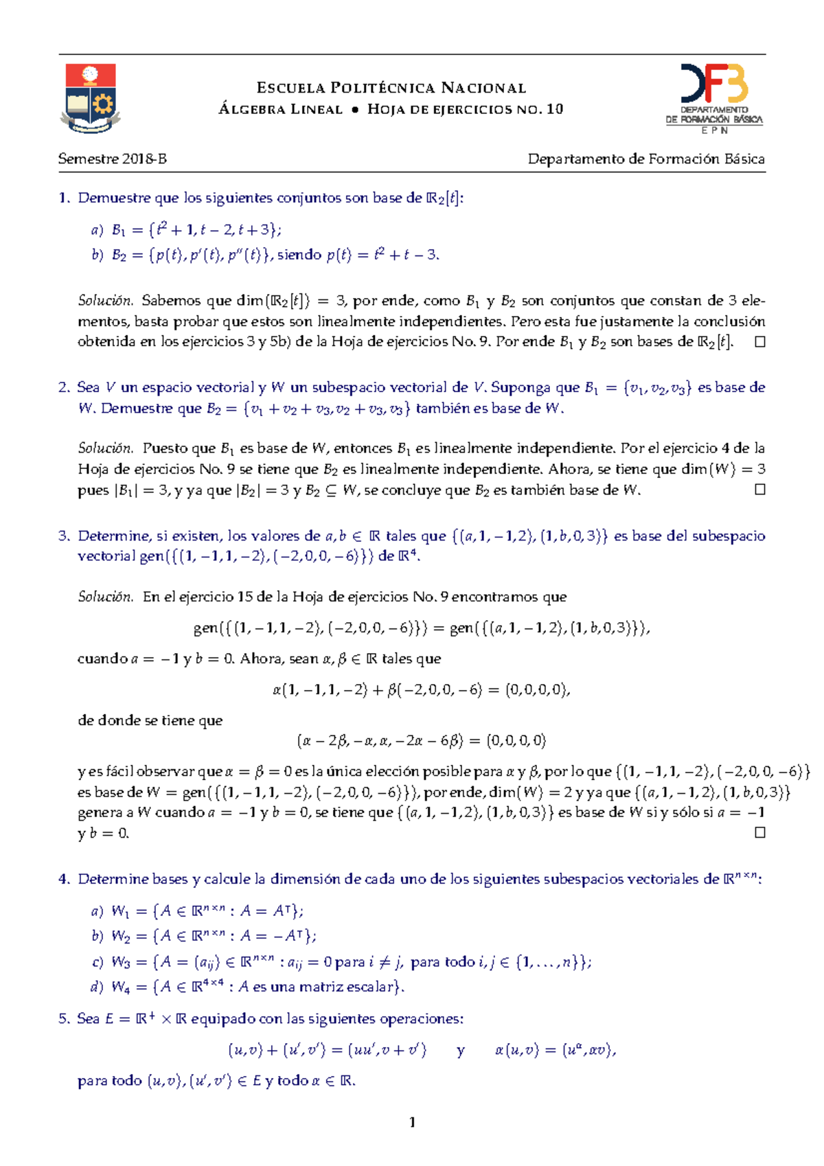 Hoja Ejercicios Algebra Dfb 10 Sol E Studocu