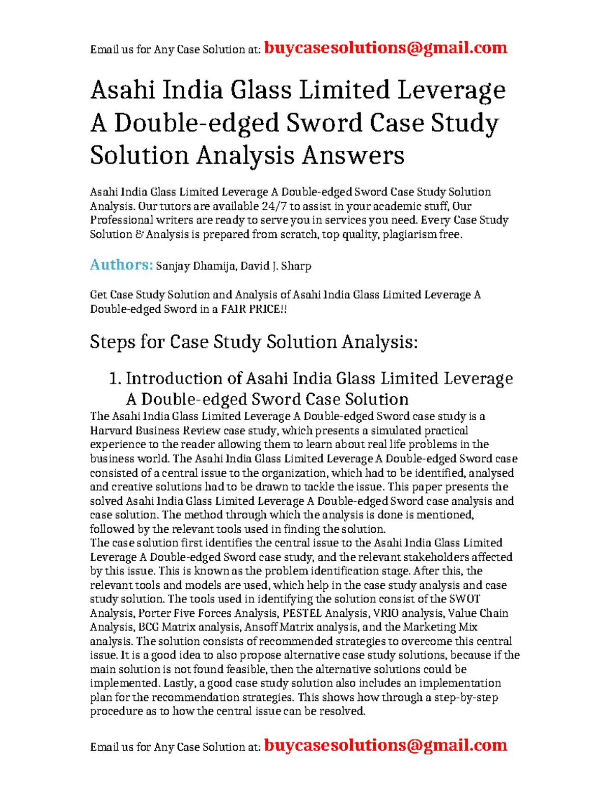 Case Solution Asahi India Glass Limited Leverage A Doubleedged Sword