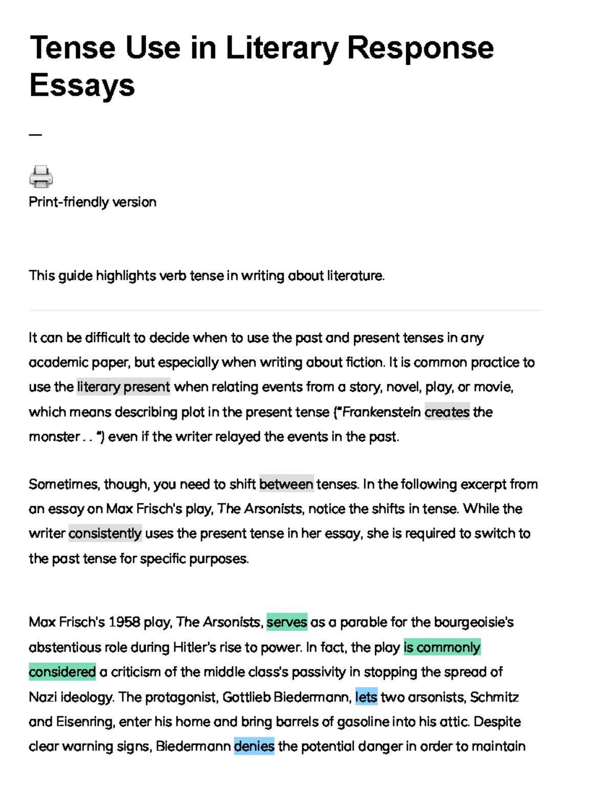 literary essay tense