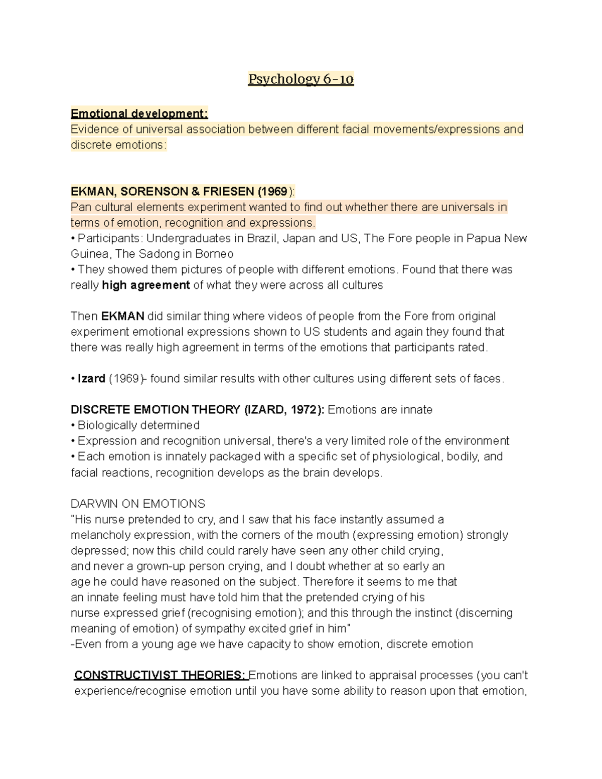 Psychology lectures 6-10 - Psychology 6- Emotional development ...