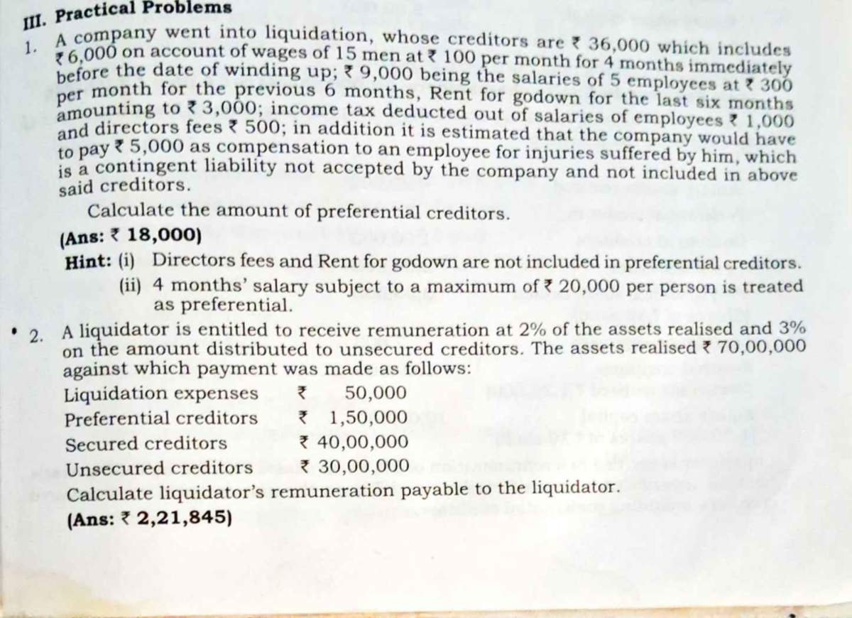 Practical Problems from liquidation of companies - Practical Problems 1 ...