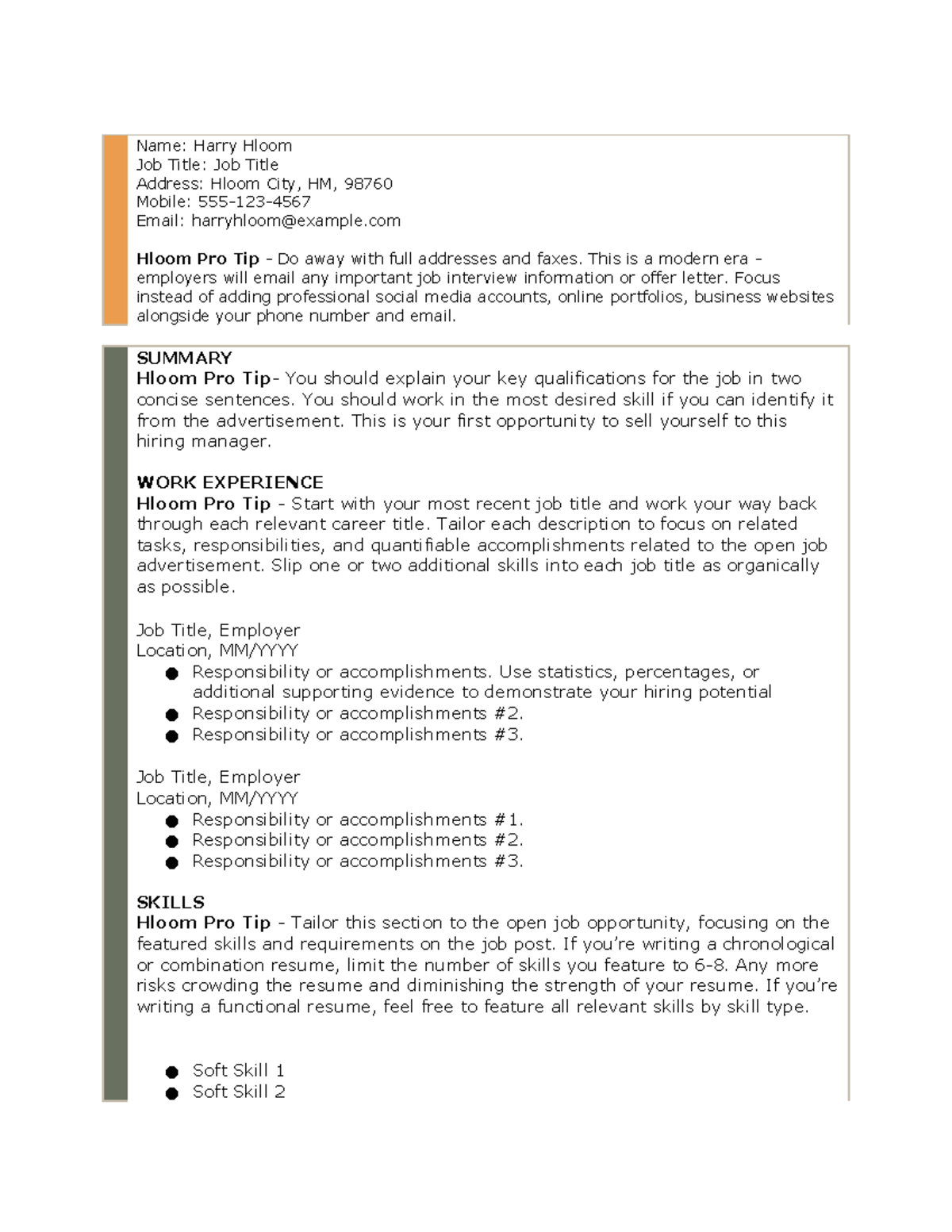 Resume- 037 - Name: Harry Hloom Job Title: Job Title Address: Hloom ...