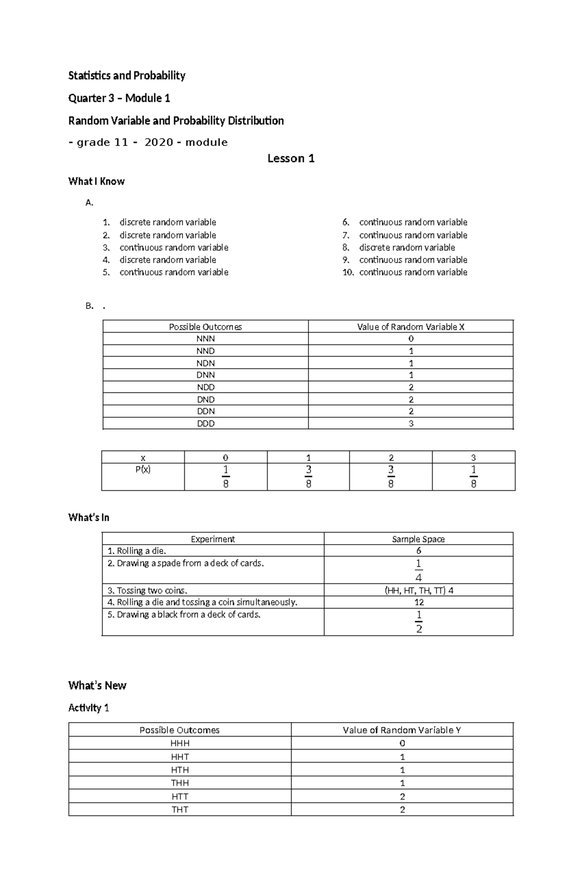 Statistics and Probability Module 1 - Statistics and Probability ...