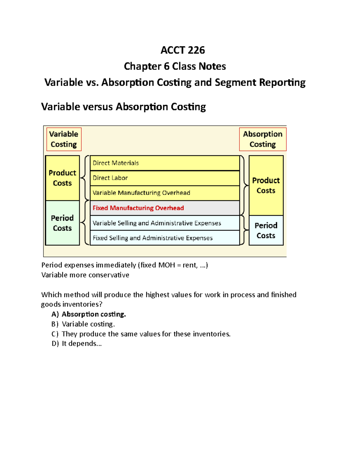 6 - Managerial Accounting sixth lecture notes - ACCT 226 Chapter 6 ...